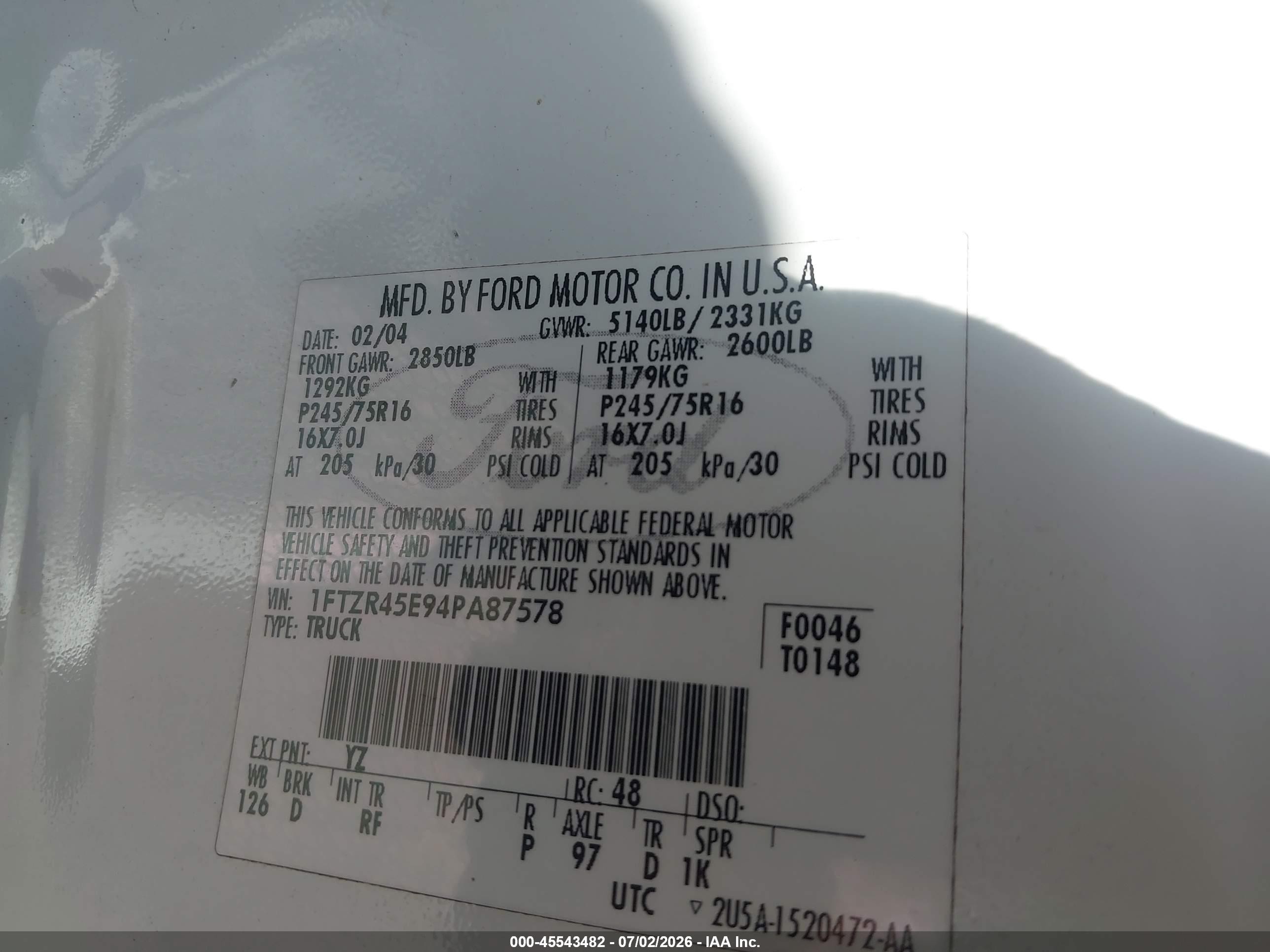2004 Ford Ranger Edge/tremor/xlt White vin: 1FTZR45E94PA87578