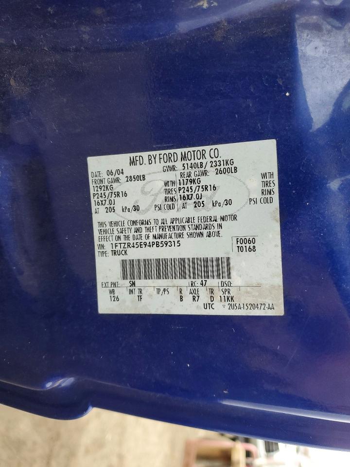 2004 Ford Ranger Super Cab Blue vin: 1FTZR45E94PB59315