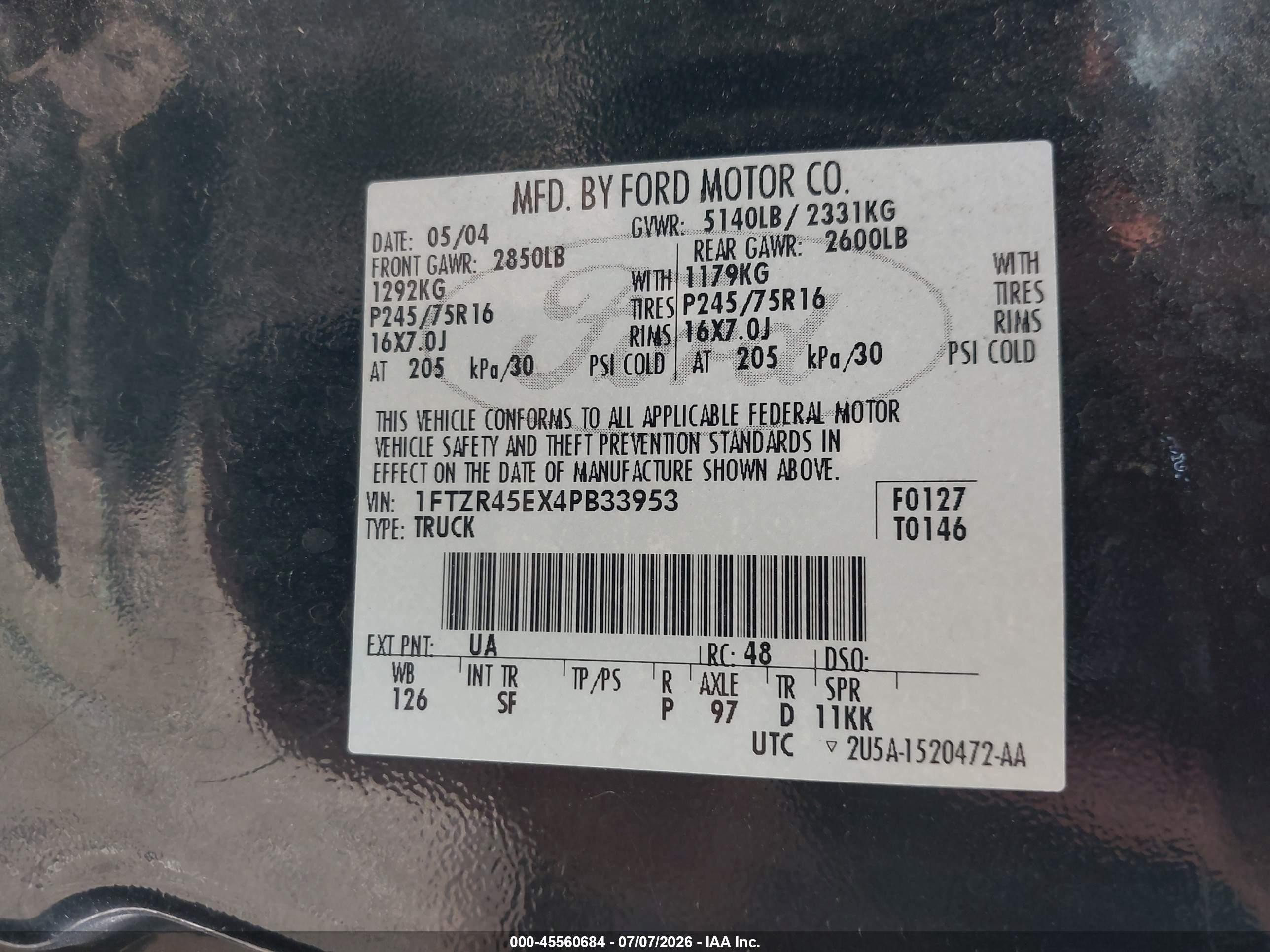 2004 Ford Ranger Edge/tremor/xlt Black vin: 1FTZR45EX4PB33953