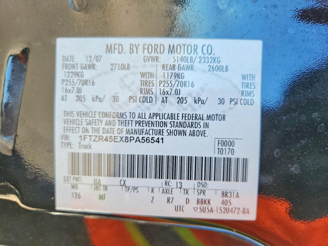 2008 Ford Ranger Super Cab Black vin: 1FTZR45EX8PA56541