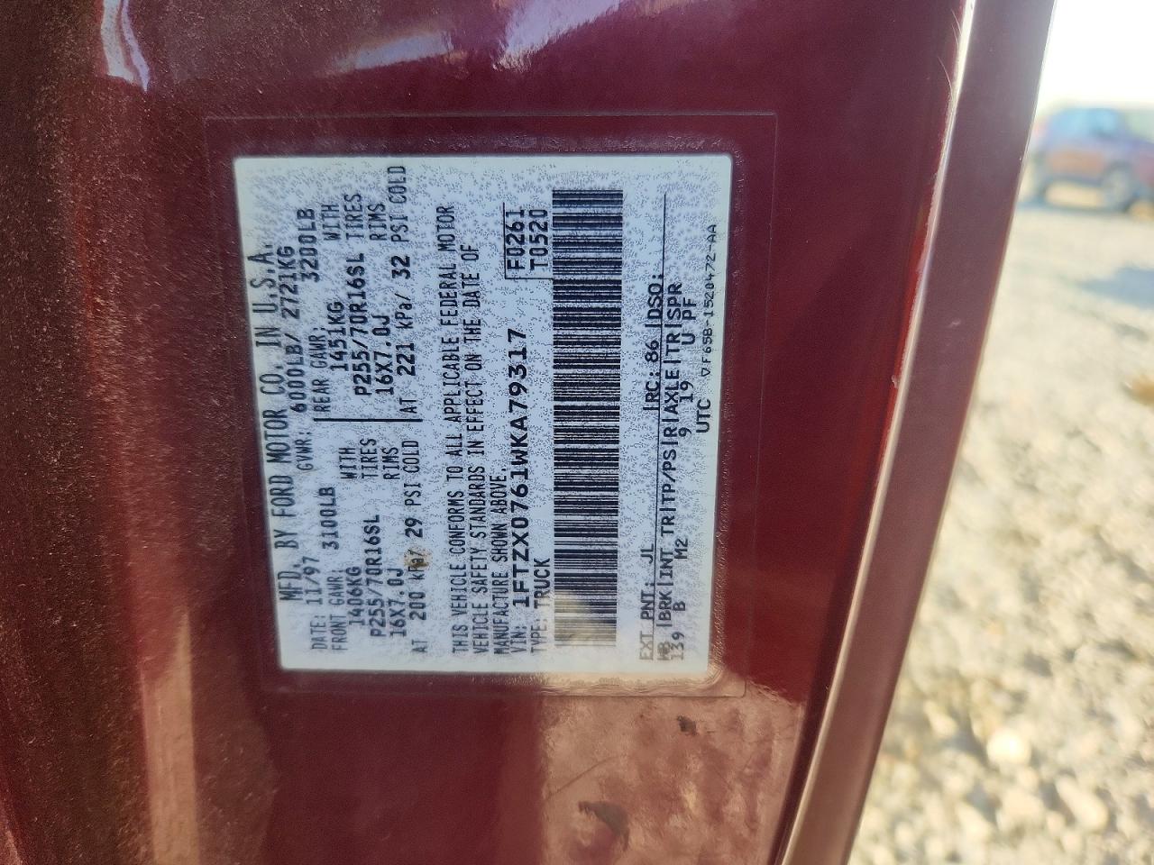 1998 Ford F150 Бордовый vin: 1FTZX0761WKA79317