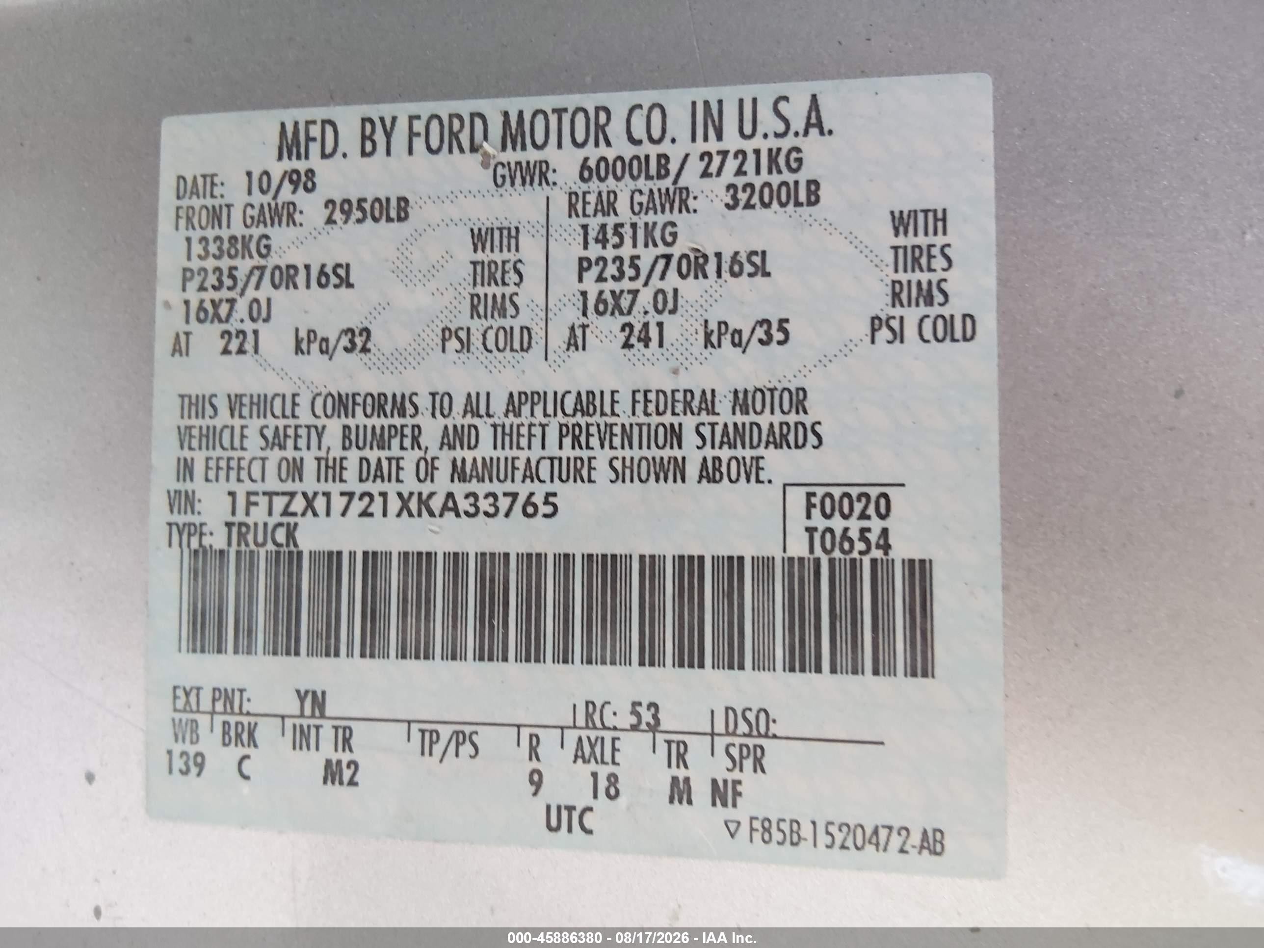 1999 Ford F-150 Work Series/xl/xlt Gray vin: 1FTZX1721XKA33765