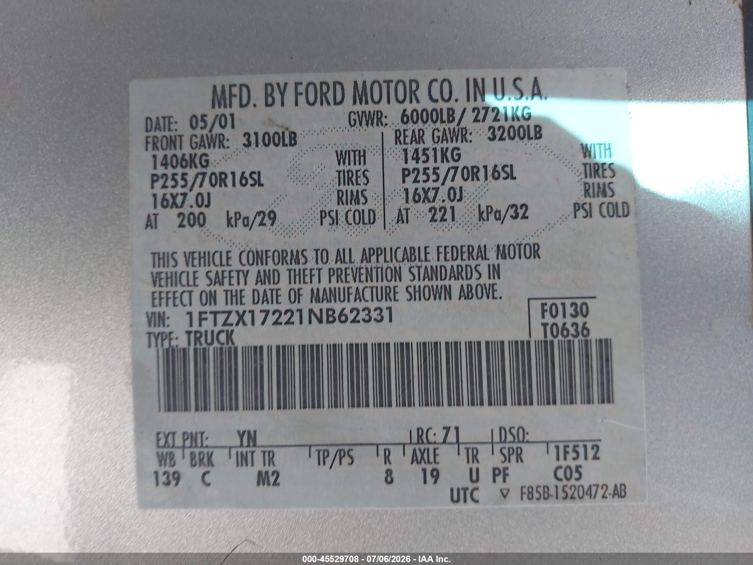 2001 Ford F-150 Xl/xlt Silver vin: 1FTZX17221NB62331