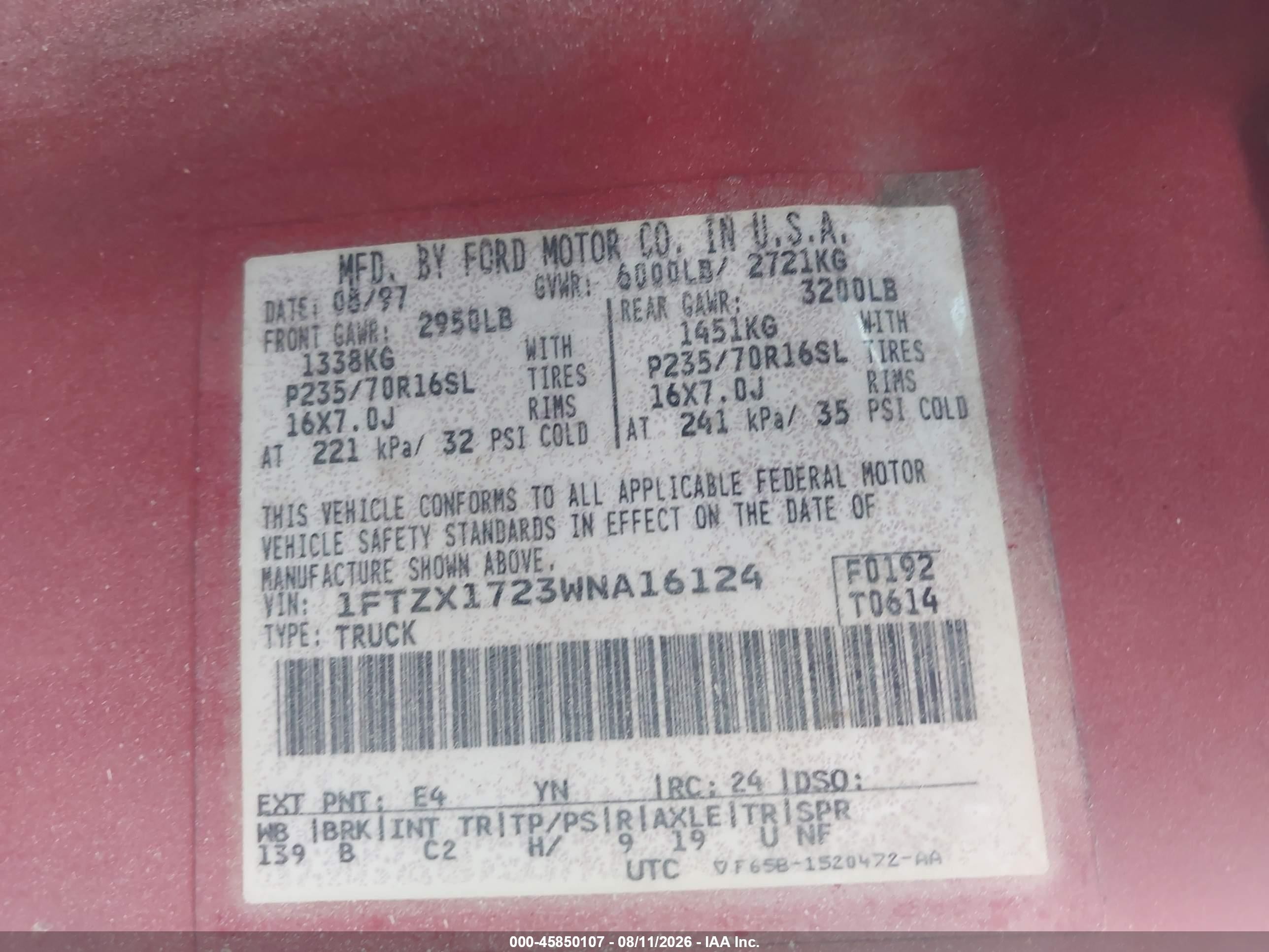 1998 Ford F-150 Standard/xl/xlt Cream vin: 1FTZX1723WNA16124