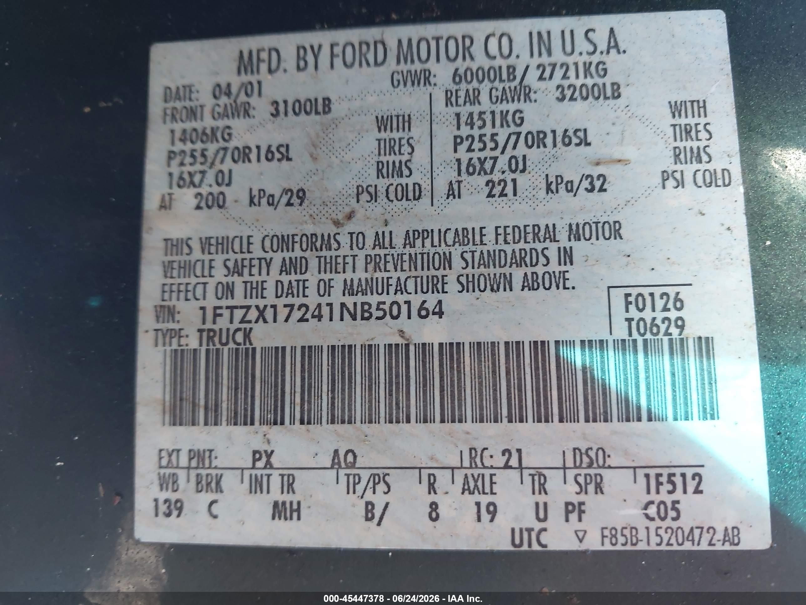 2001 Ford F-150 Xl/xlt Зеленый vin: 1FTZX17241NB50164