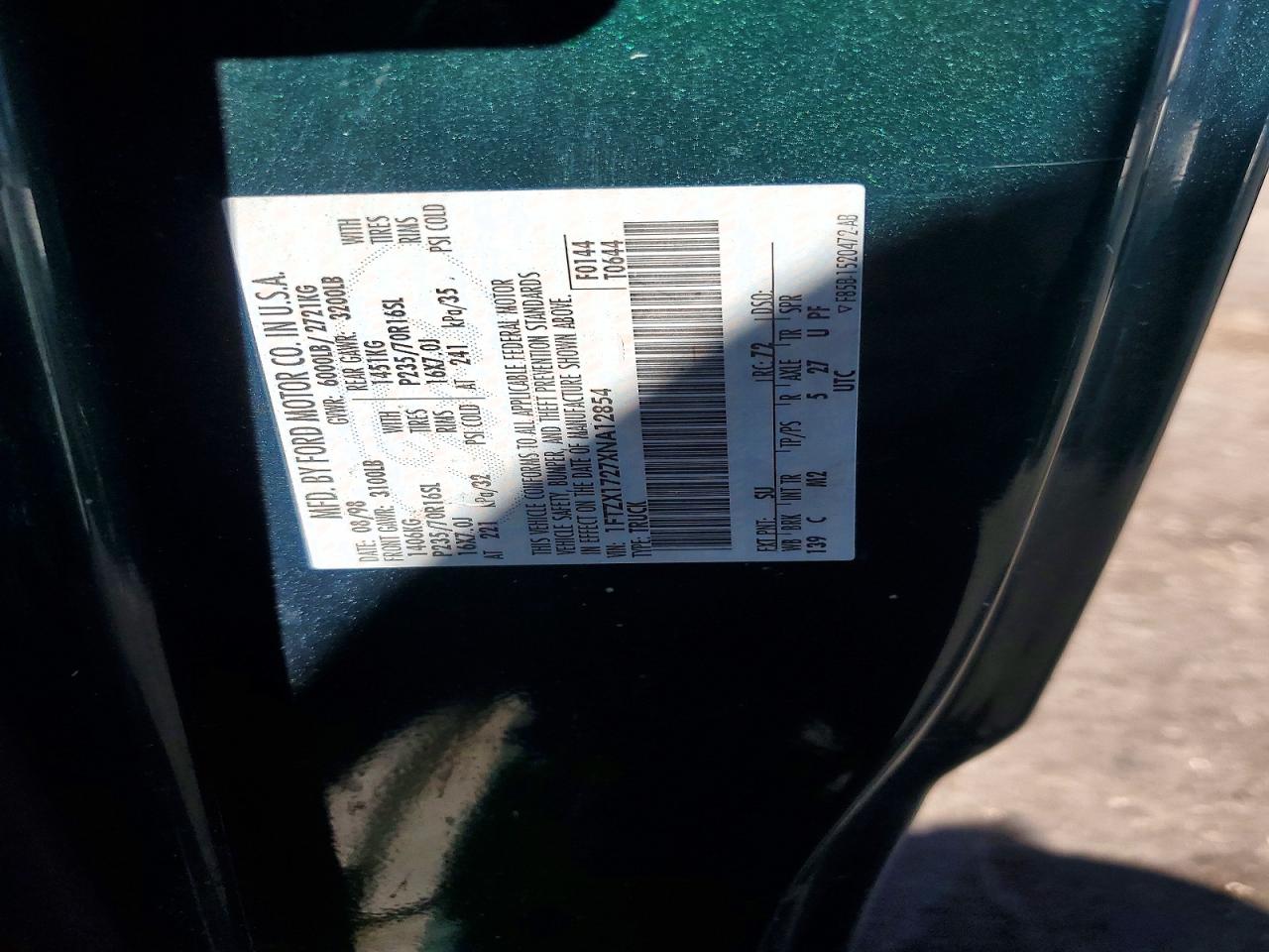 1999 Ford F150 Green vin: 1FTZX1727XNA12854