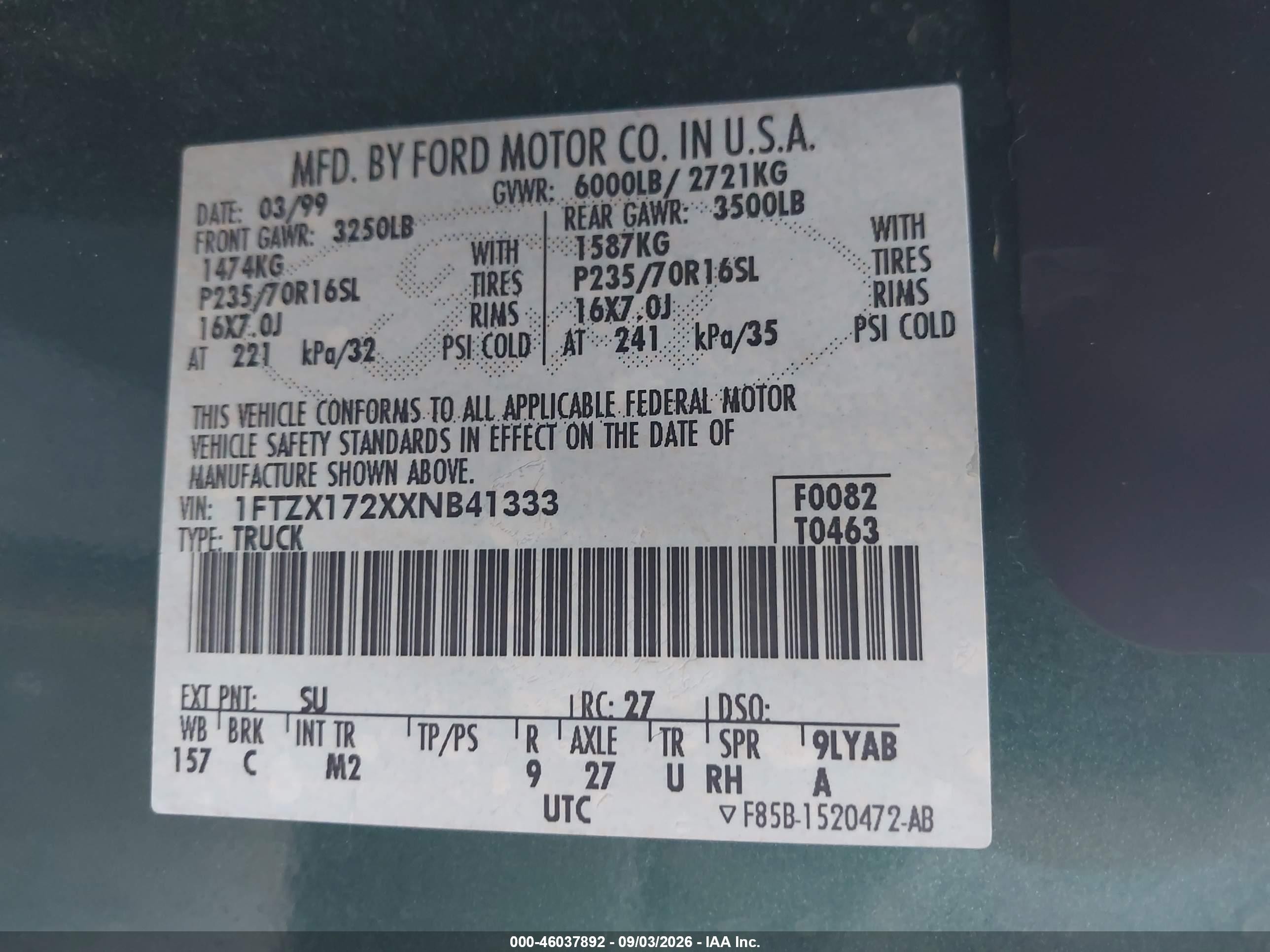 1999 Ford F-150 Work Series/xl/xlt Gray vin: 1FTZX172XXNB41333