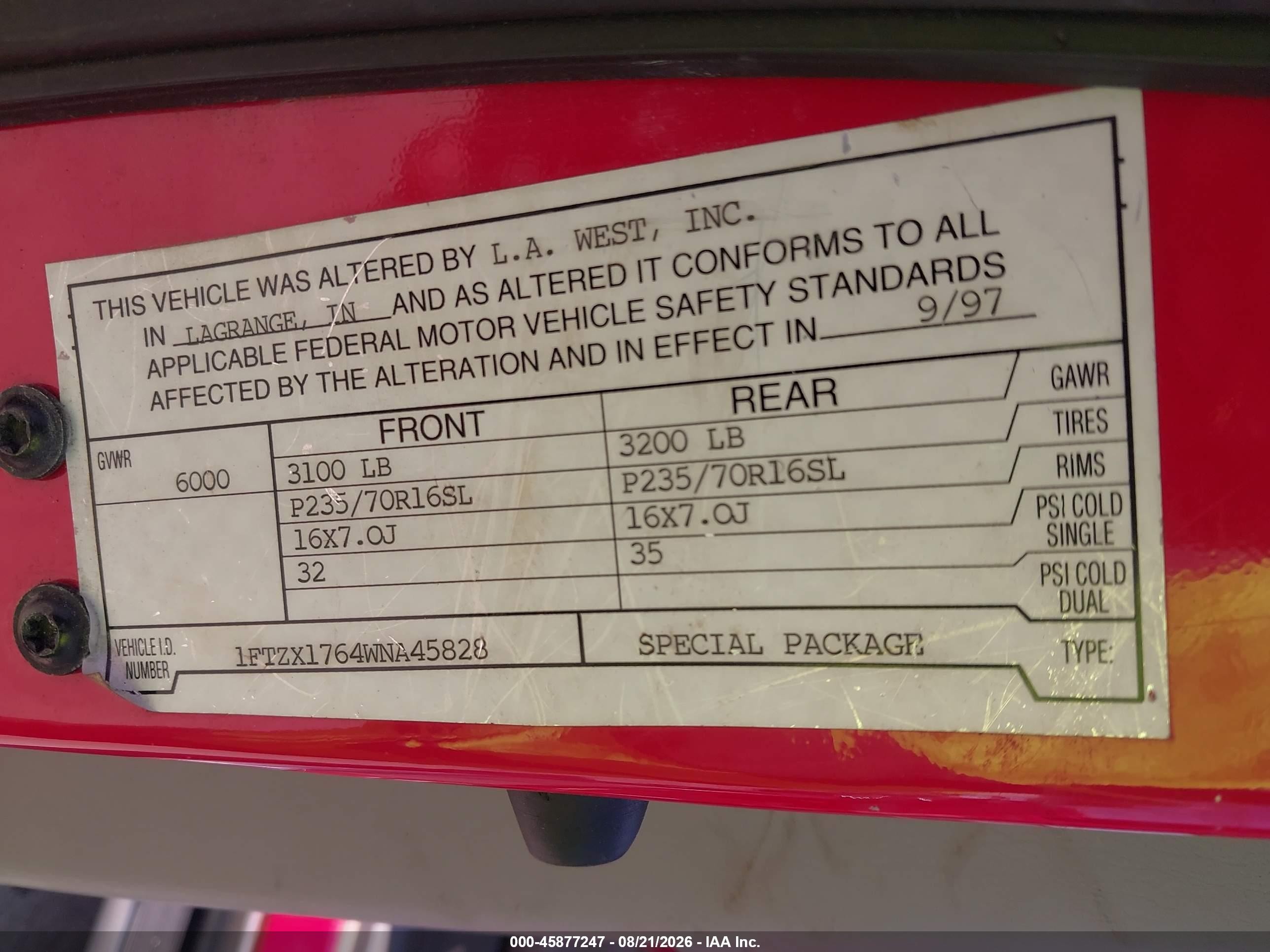 1998 Ford F150   Red vin: 1FTZX1764WNA45828