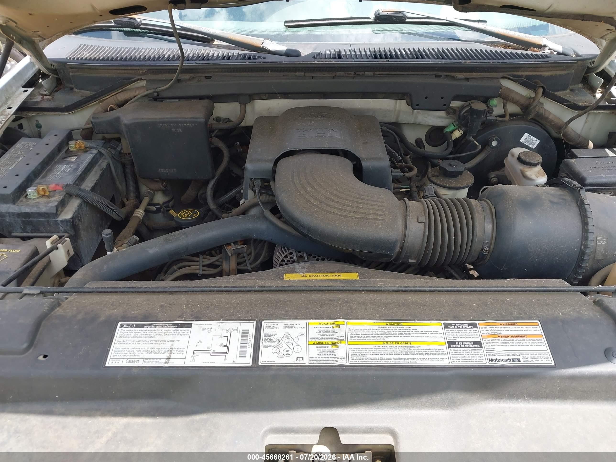 1998 Ford F-150 Lariat/standard/xl/xlt White vin: 1FTZX1764WNB29518