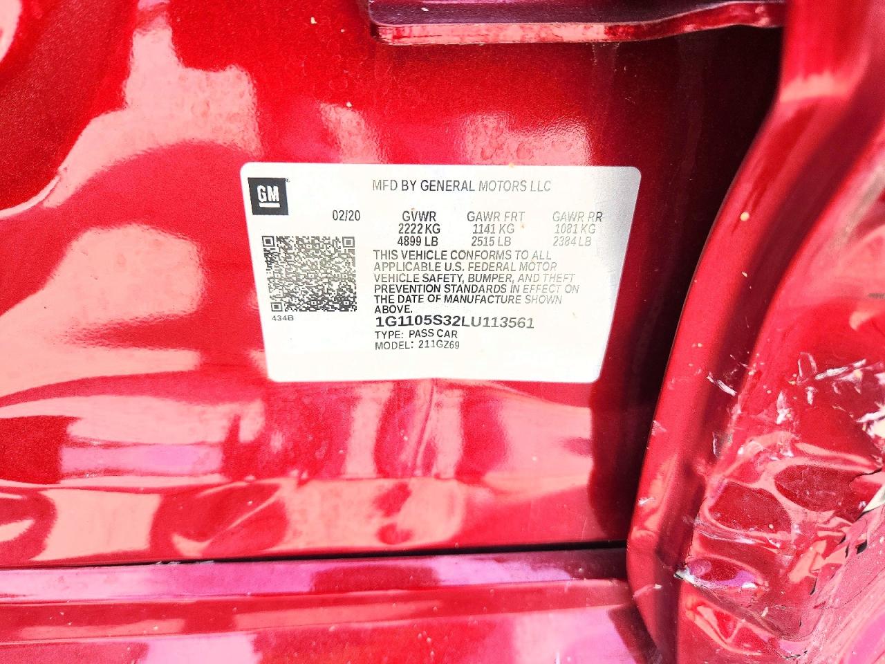 2020 Chevrolet Impala Premier Red vin: 1G1105S32LU113561