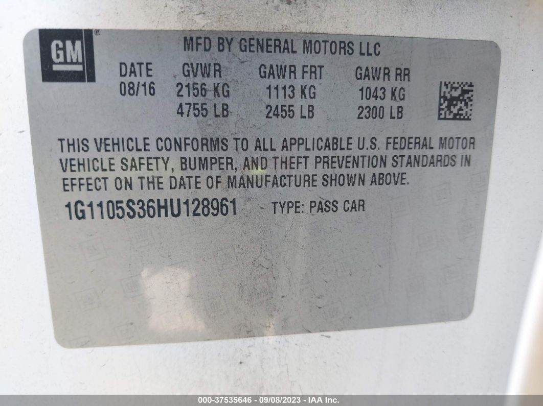 2017 Chevrolet Impala Lt White vin: 1G1105S36HU128961