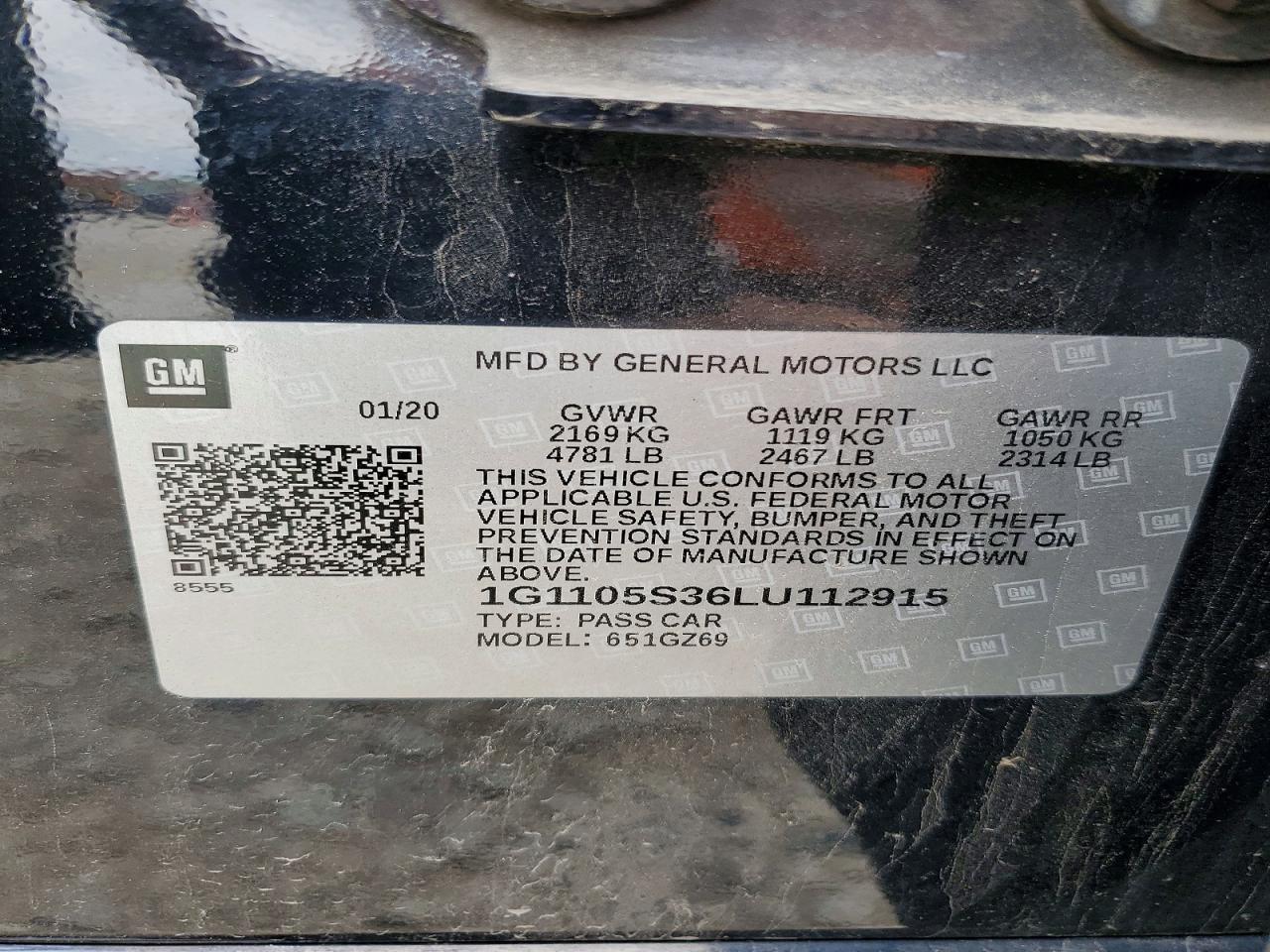 2020 Chevrolet Impala Premier Black vin: 1G1105S36LU112915