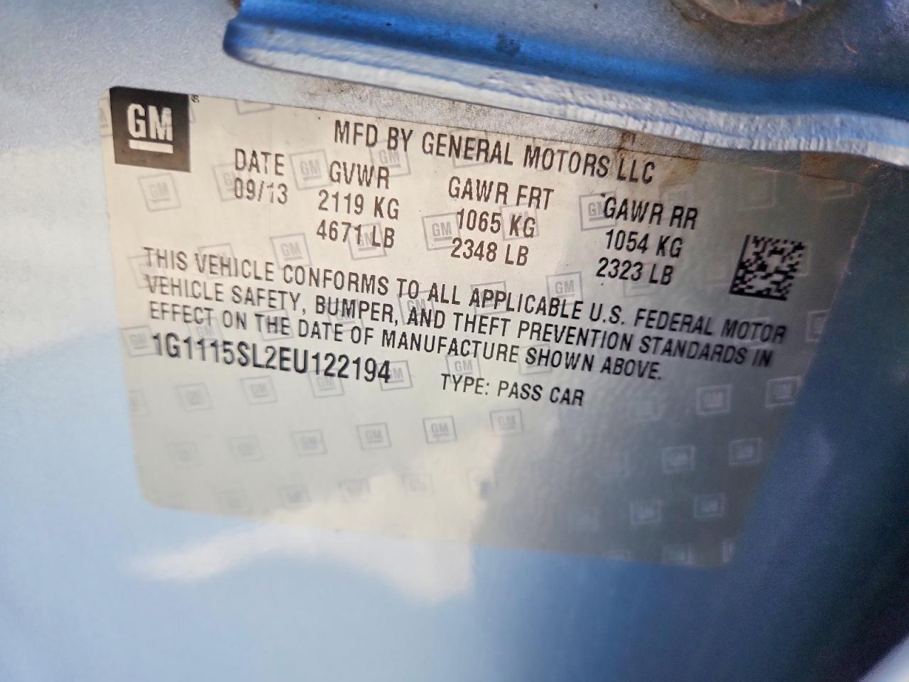 2014 Chevrolet Impala Lt Blue vin: 1G1115SL2EU122194