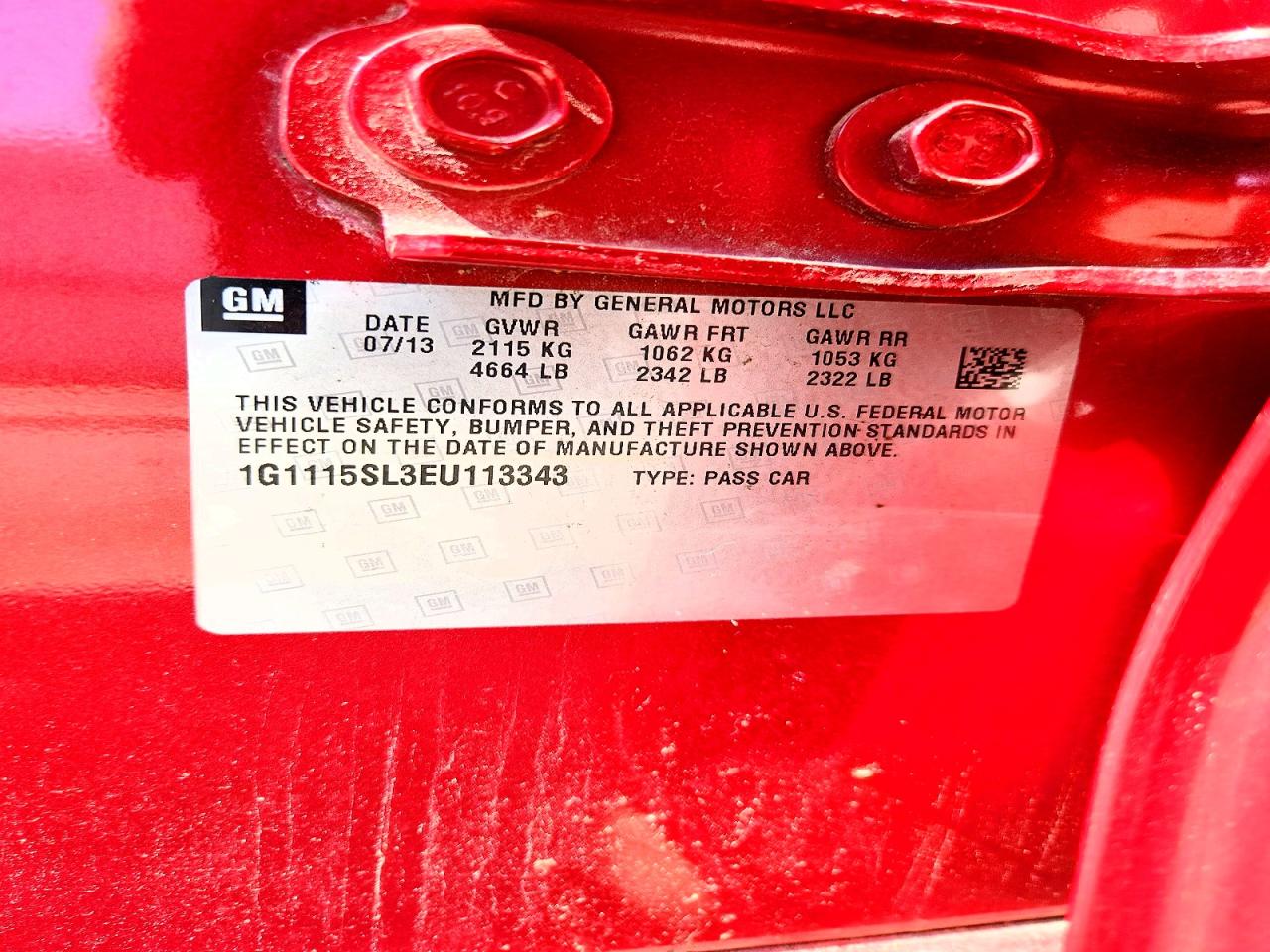 2014 Chevrolet Impala Lt Red vin: 1G1115SL3EU113343