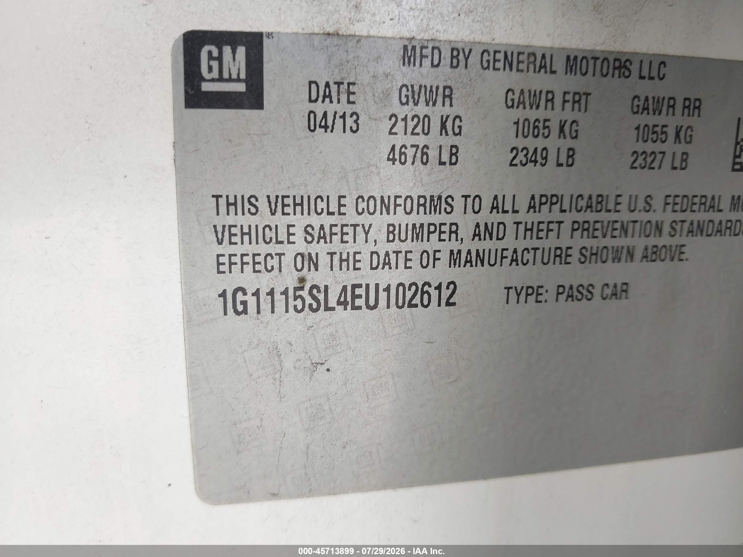 2014 Chevrolet Impala 1lt White vin: 1G1115SL4EU102612