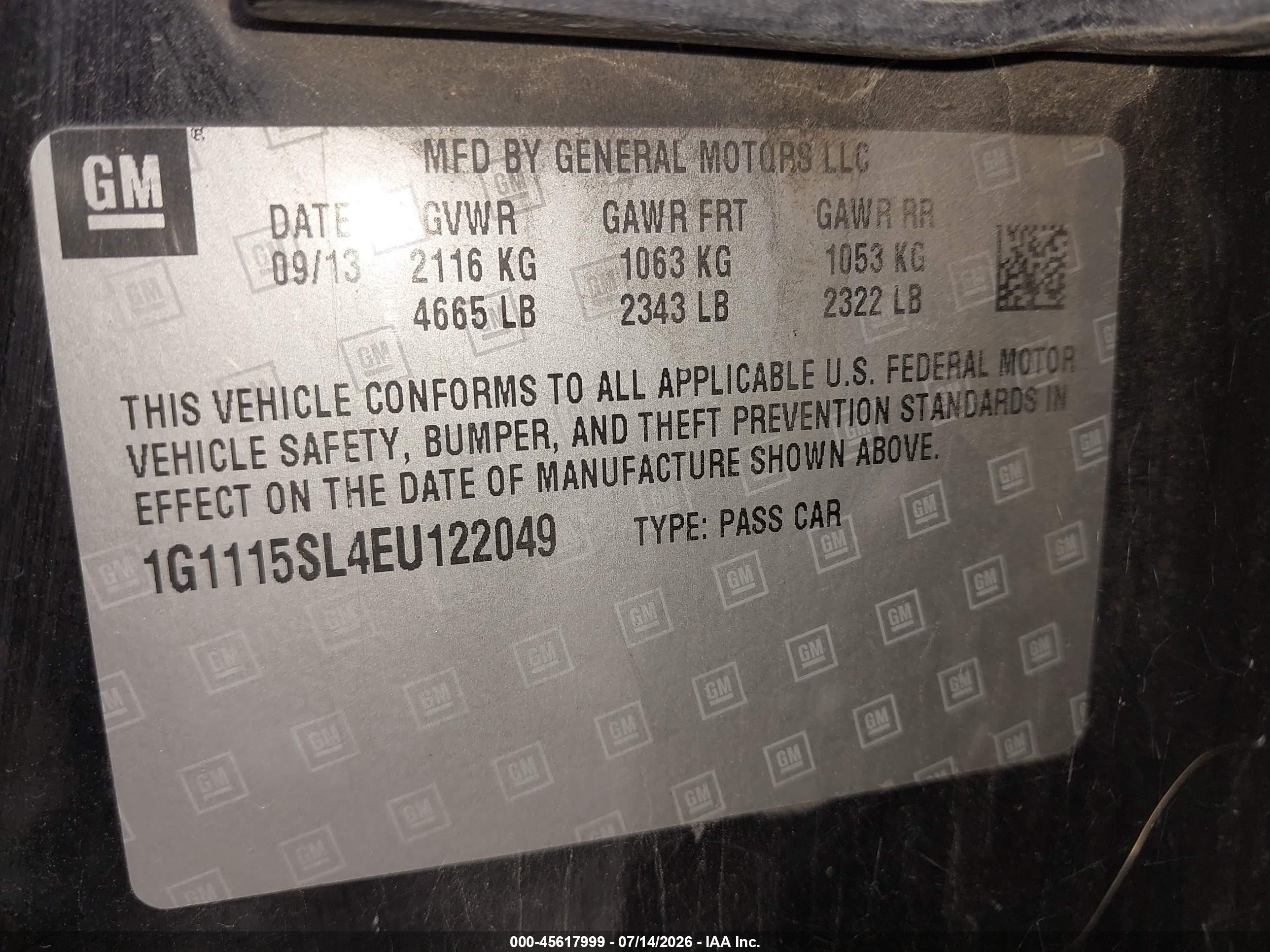 2014 Chevrolet Impala 1lt Black vin: 1G1115SL4EU122049