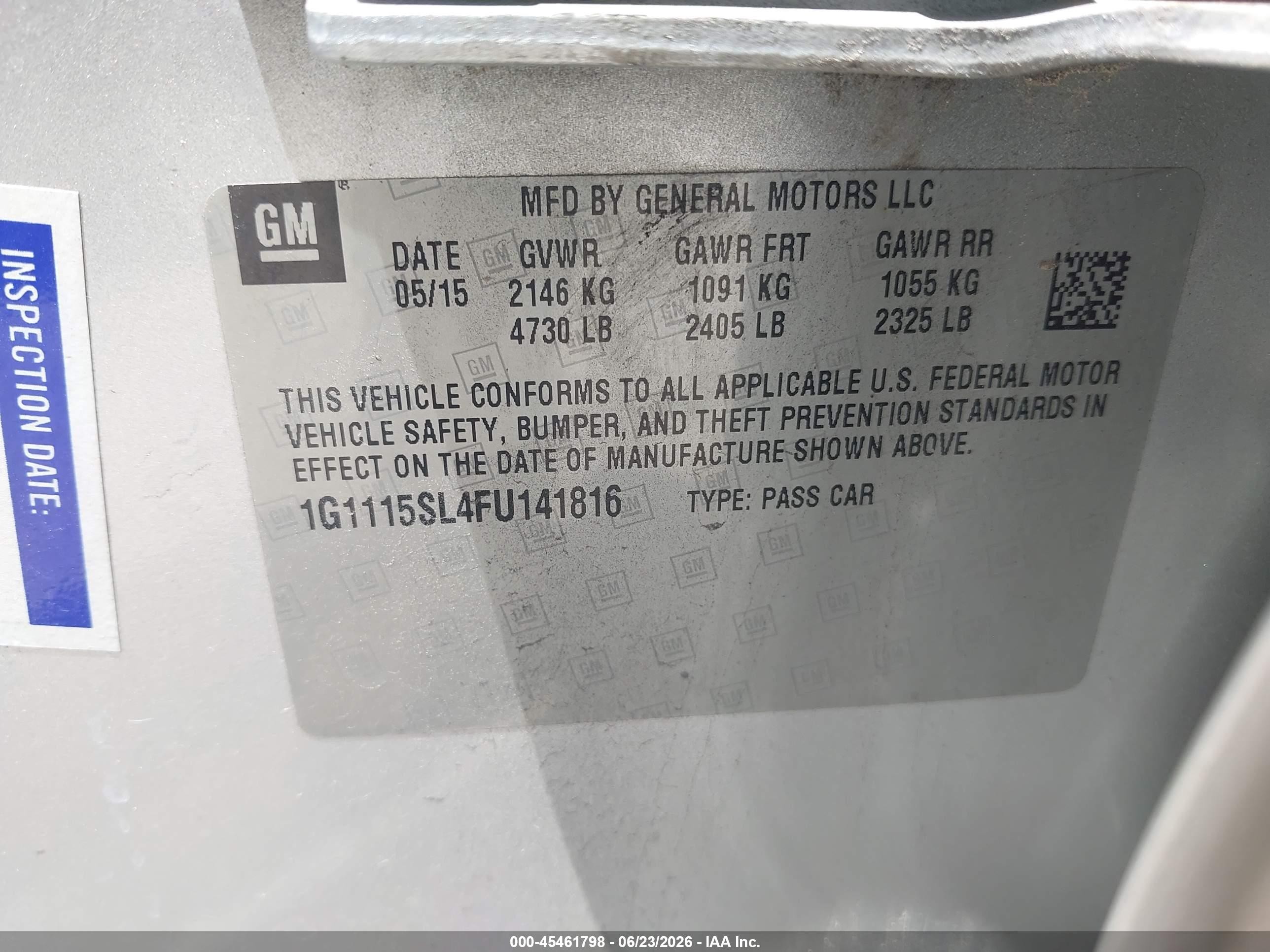 2015 Chevrolet Impala 1lt Silver vin: 1G1115SL4FU141816