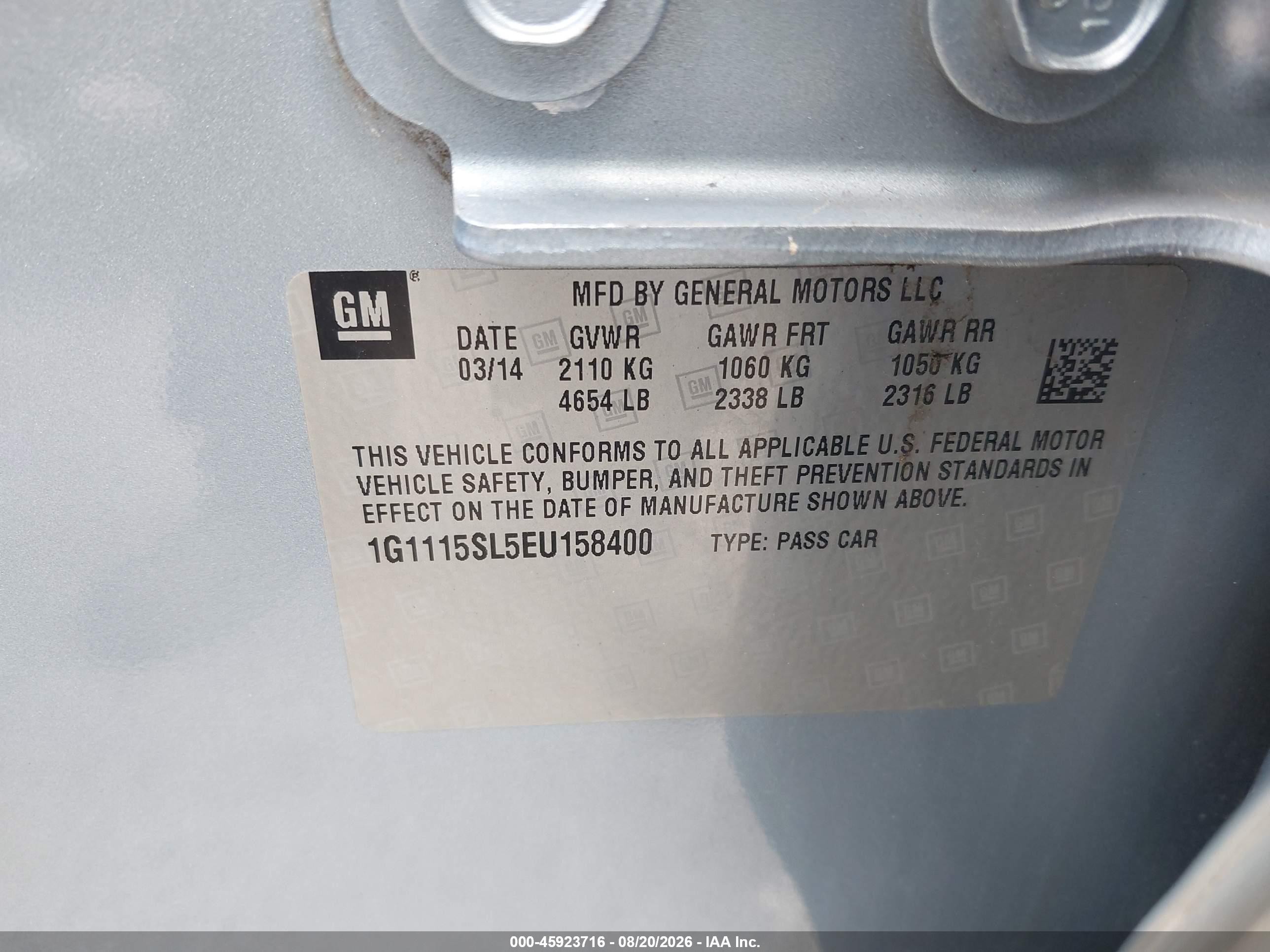 2014 Chevrolet Impala 1lt Light Blue vin: 1G1115SL5EU158400