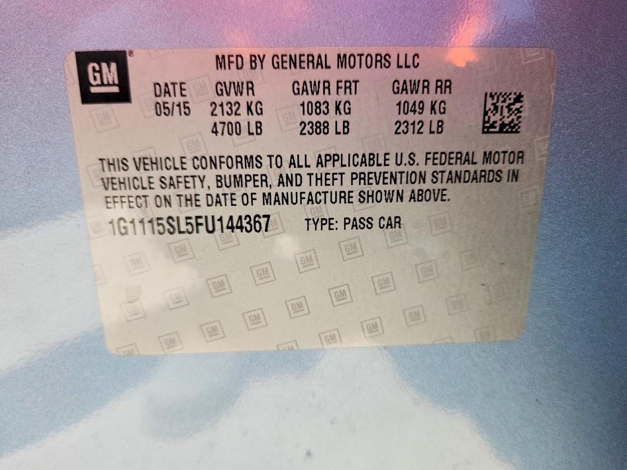 2015 Chevrolet Impala Lt Blue vin: 1G1115SL5FU144367