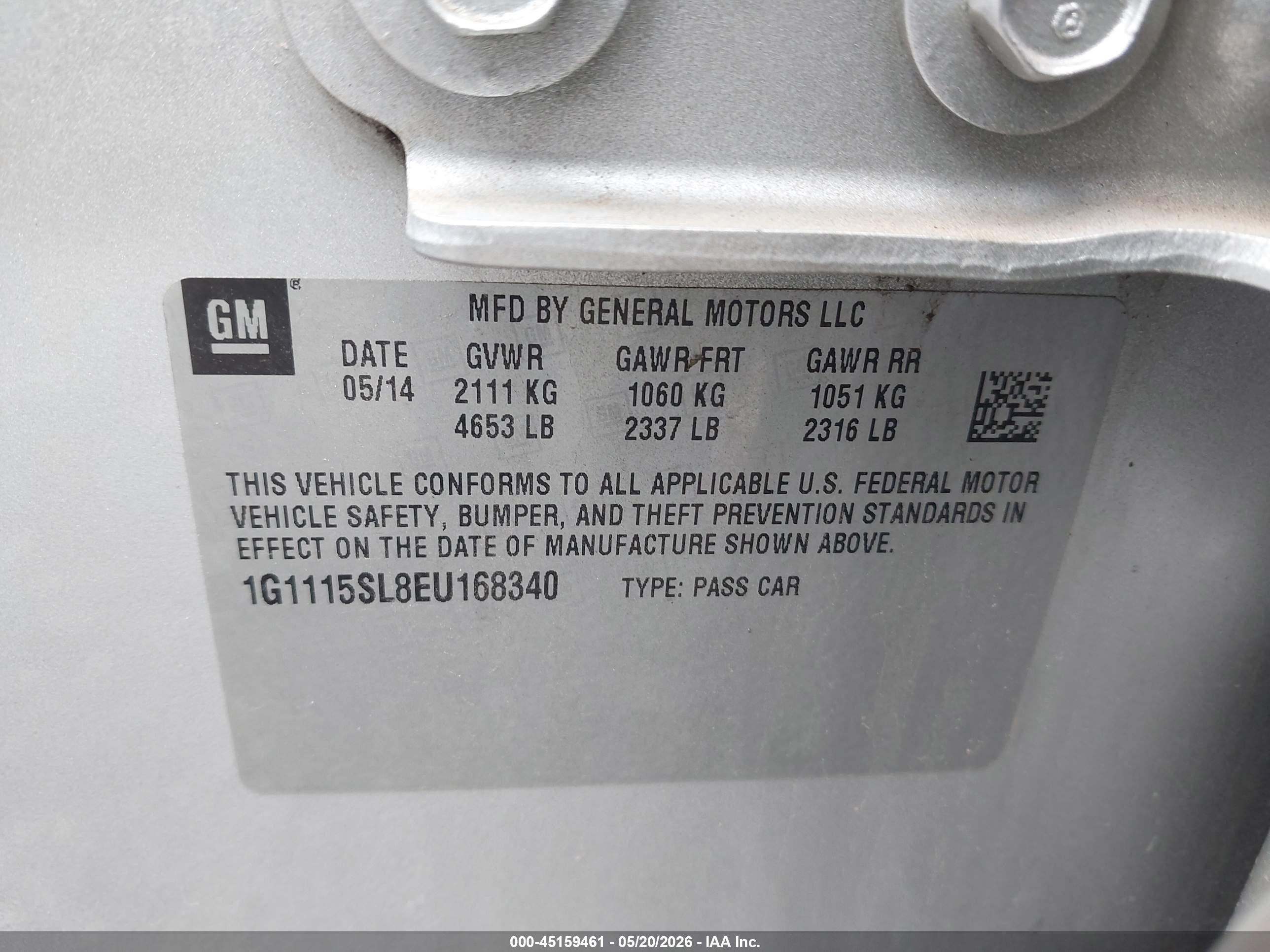 2014 Chevrolet Impala 1lt Silver vin: 1G1115SL8EU168340