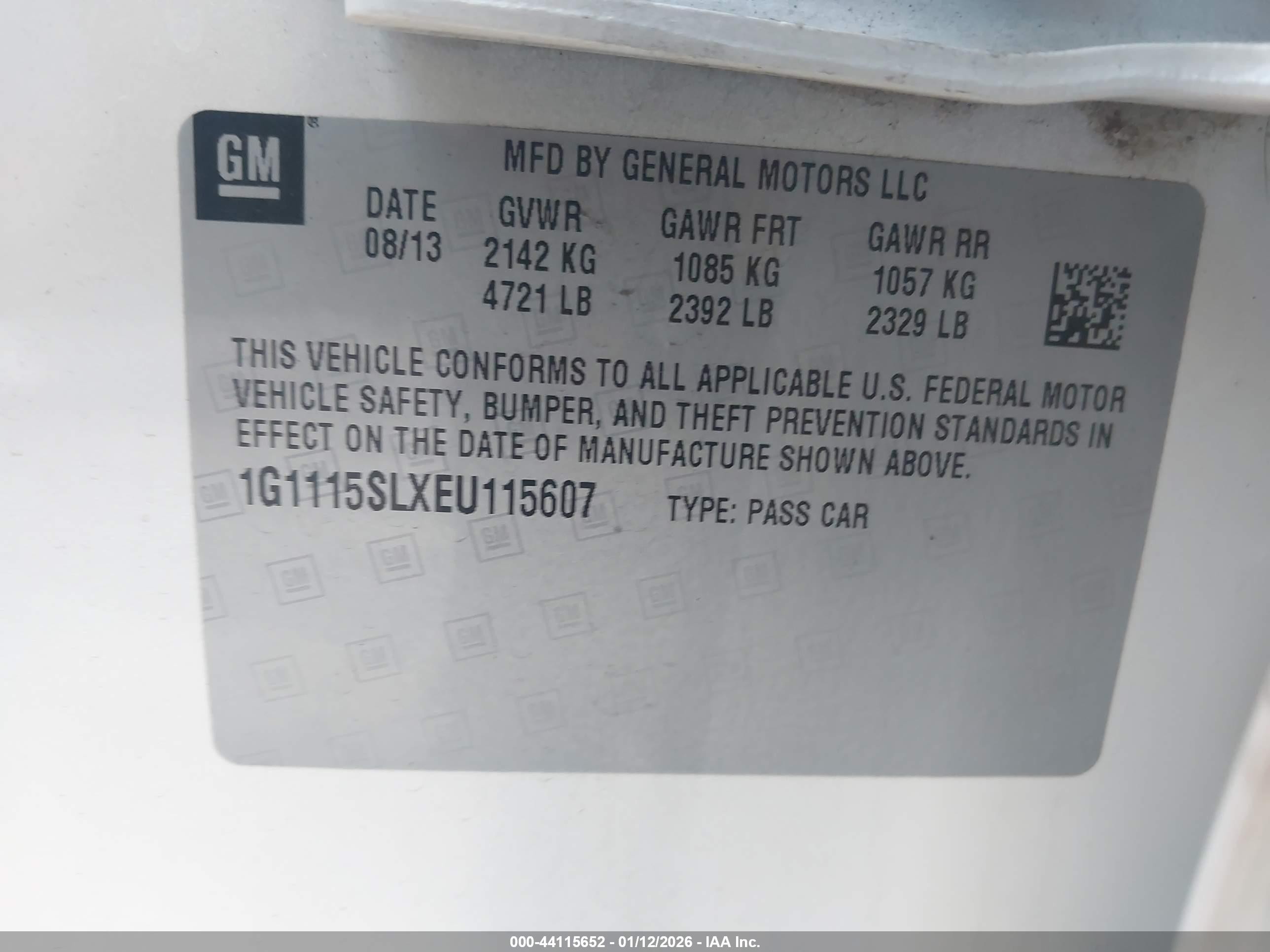 2014 Chevrolet Impala 1lt Белый vin: 1G1115SLXEU115607