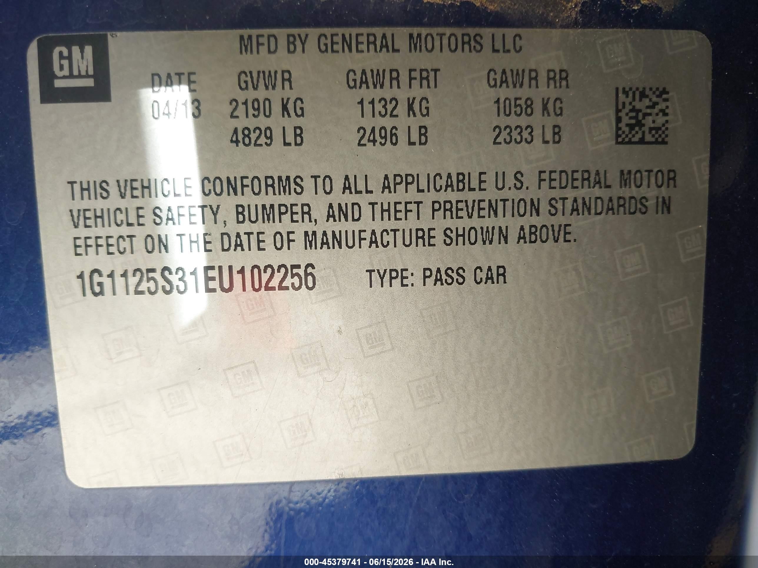 2014 Chevrolet Impala 2lt Синий vin: 1G1125S31EU102256