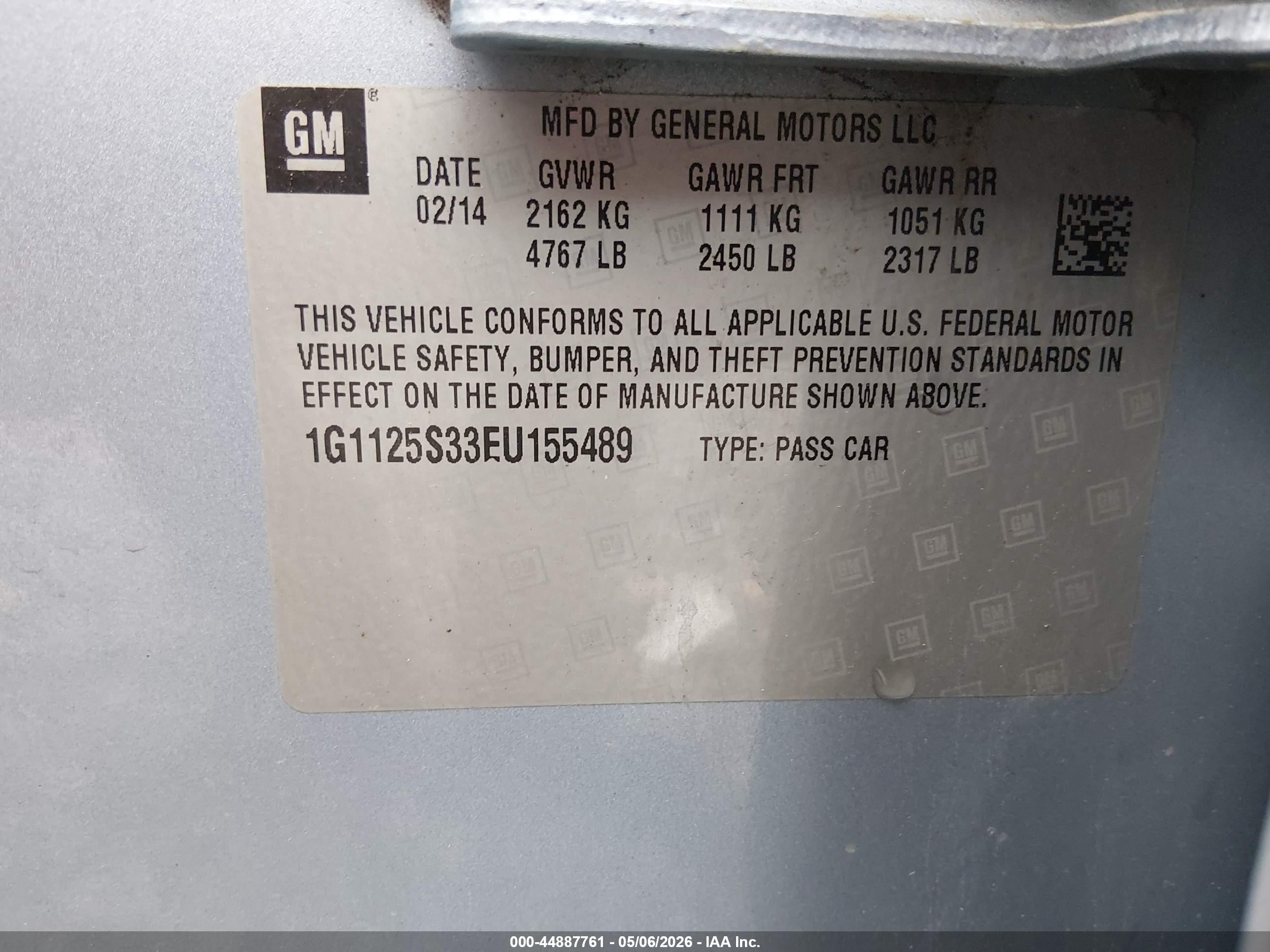 2014 Chevrolet Impala 2lt Light Blue vin: 1G1125S33EU155489