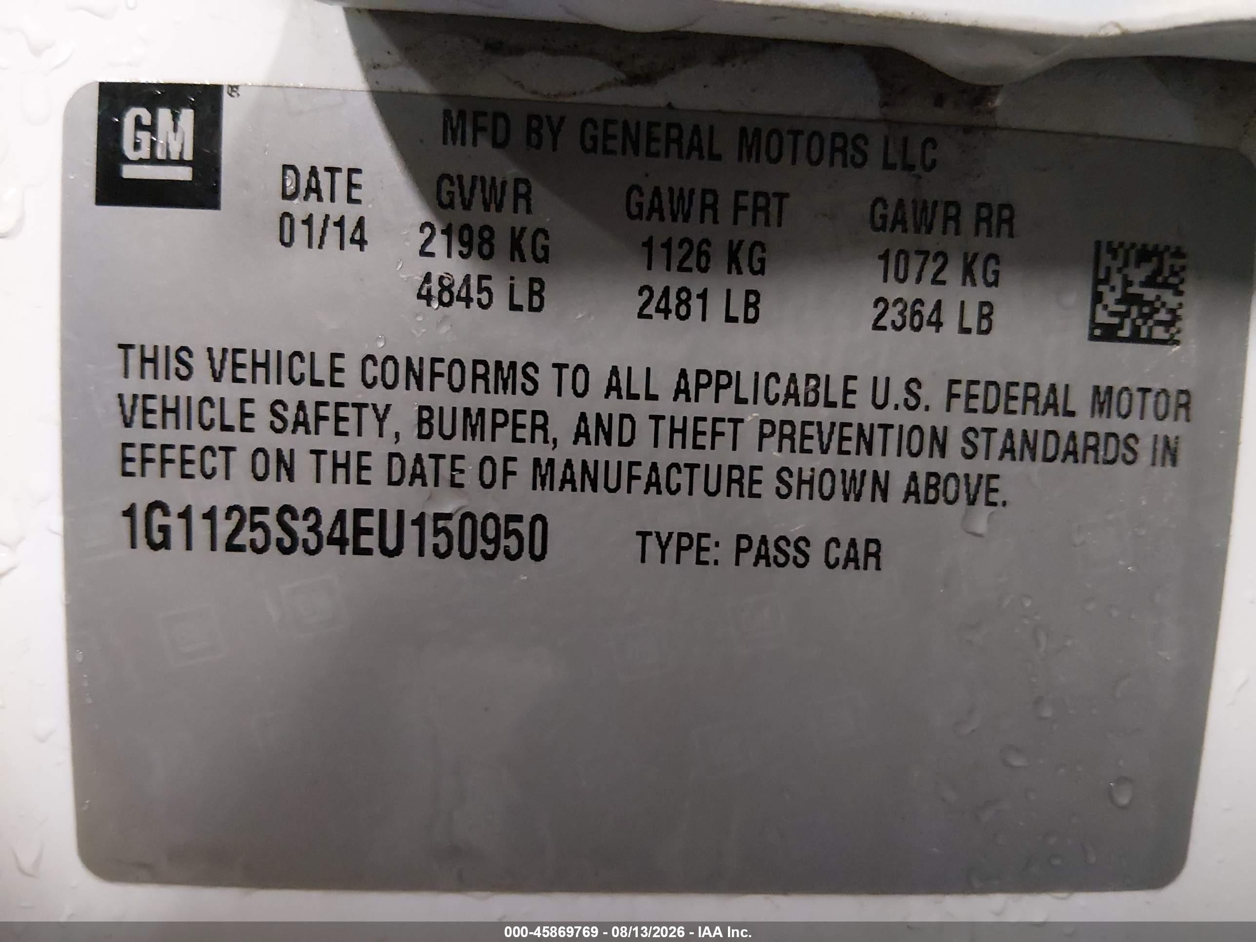 2014 Chevrolet Impala 2lt White vin: 1G1125S34EU150950