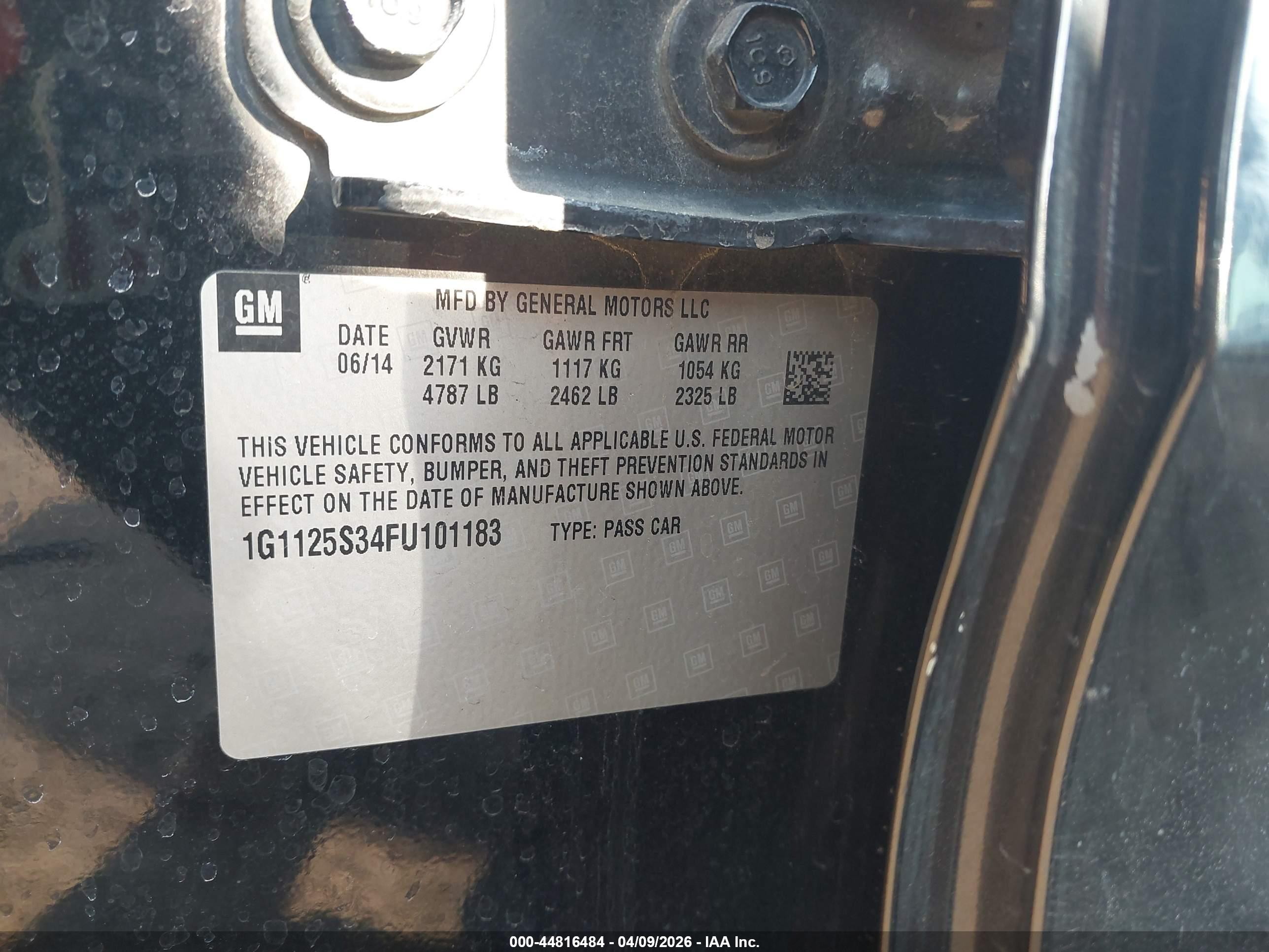 2015 Chevrolet Impala 2lt Черный vin: 1G1125S34FU101183