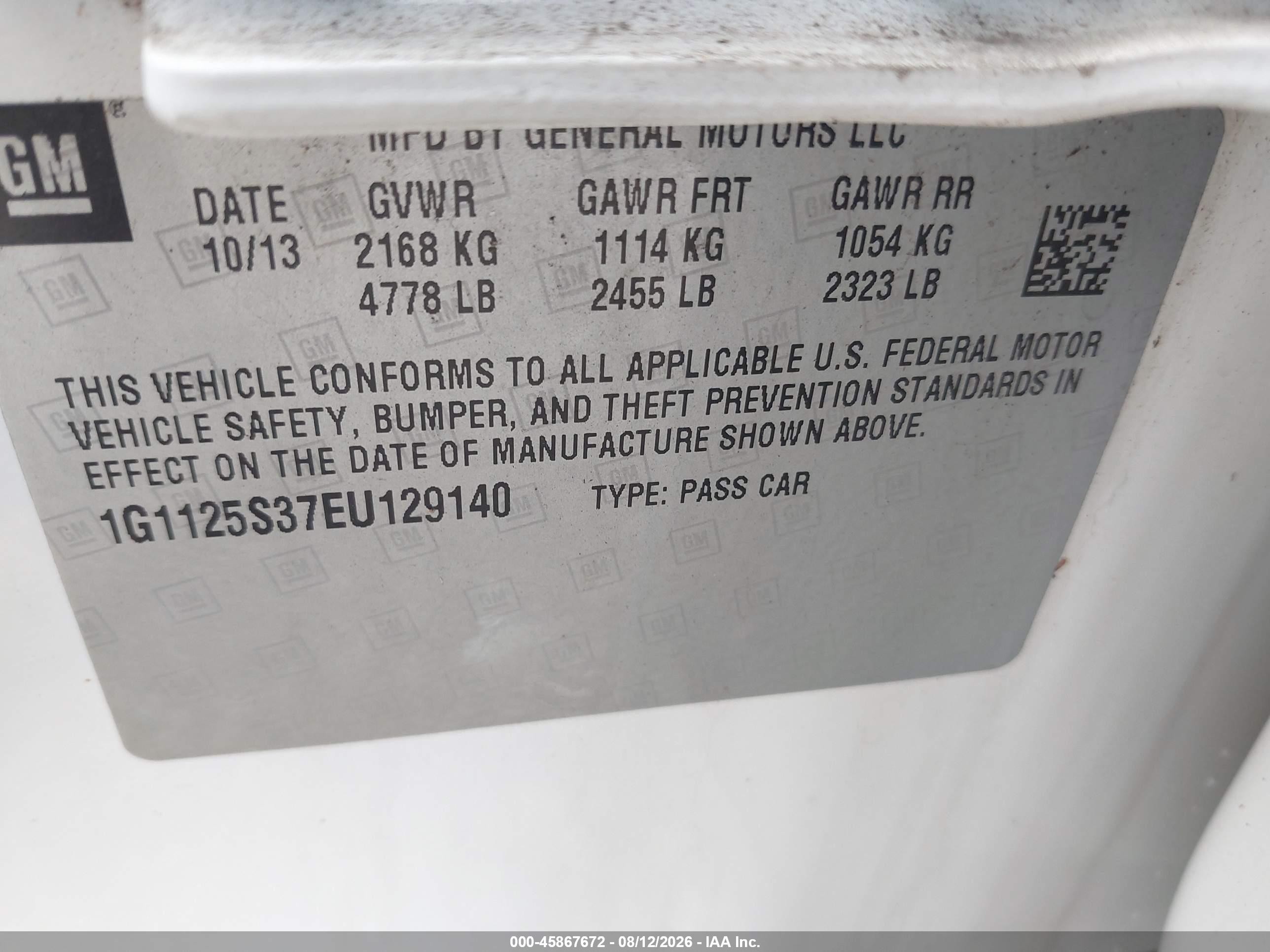 2014 Chevrolet Impala 2lt White vin: 1G1125S37EU129140