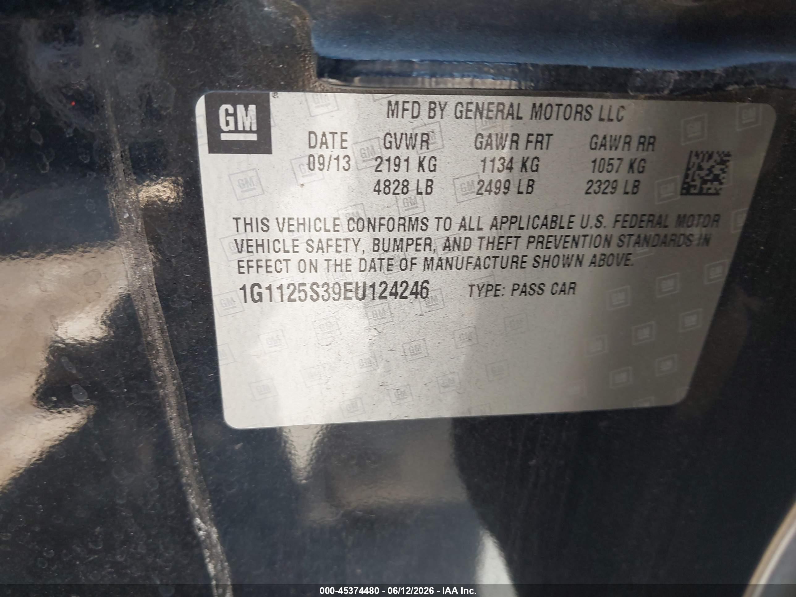 2014 Chevrolet Impala 2lt Black vin: 1G1125S39EU124246