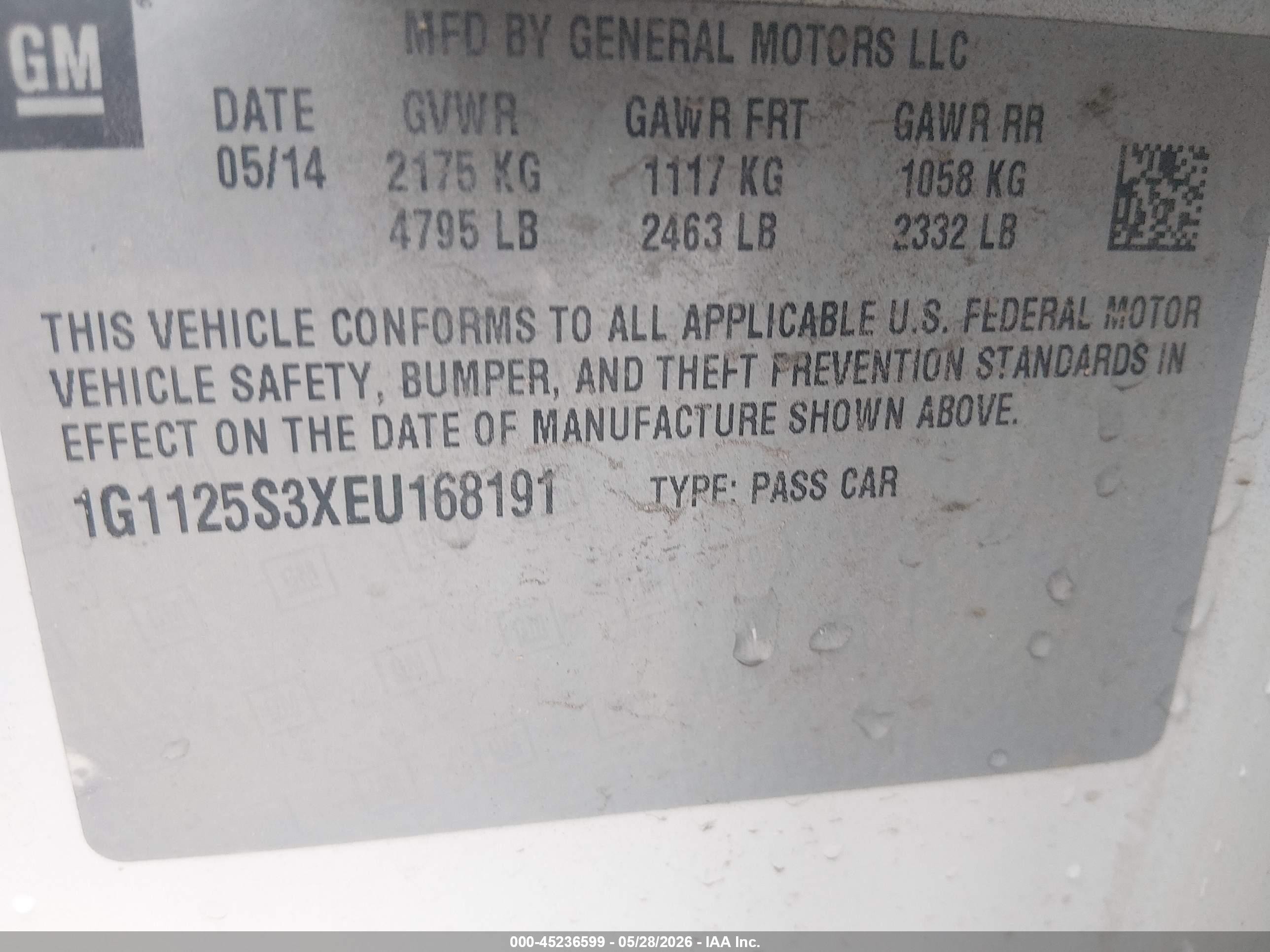 2014 Chevrolet Impala 2lt White vin: 1G1125S3XEU168191