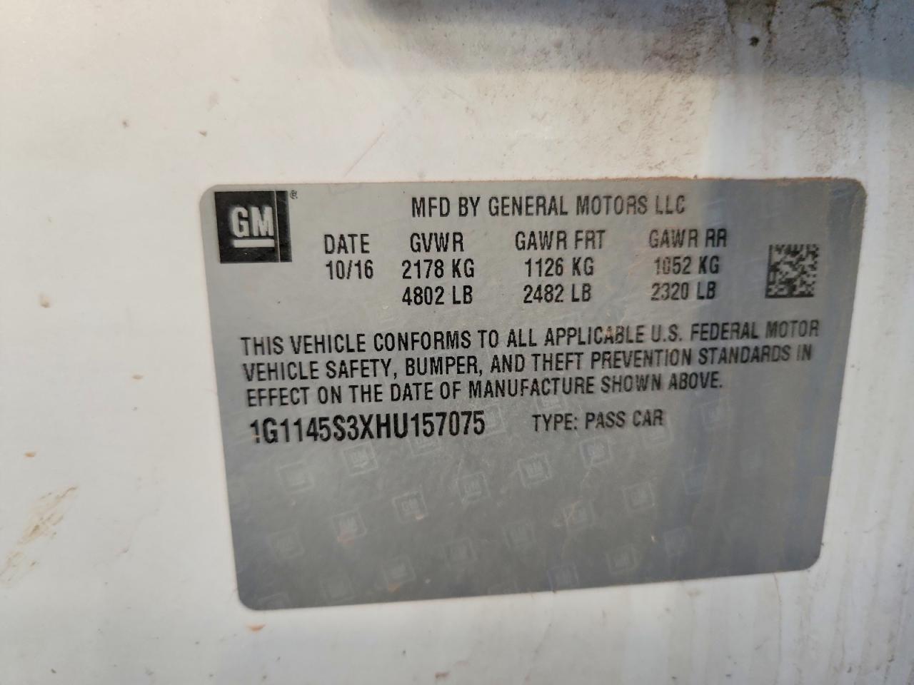 2017 Chevrolet Impala Premier White vin: 1G1145S3XHU157075