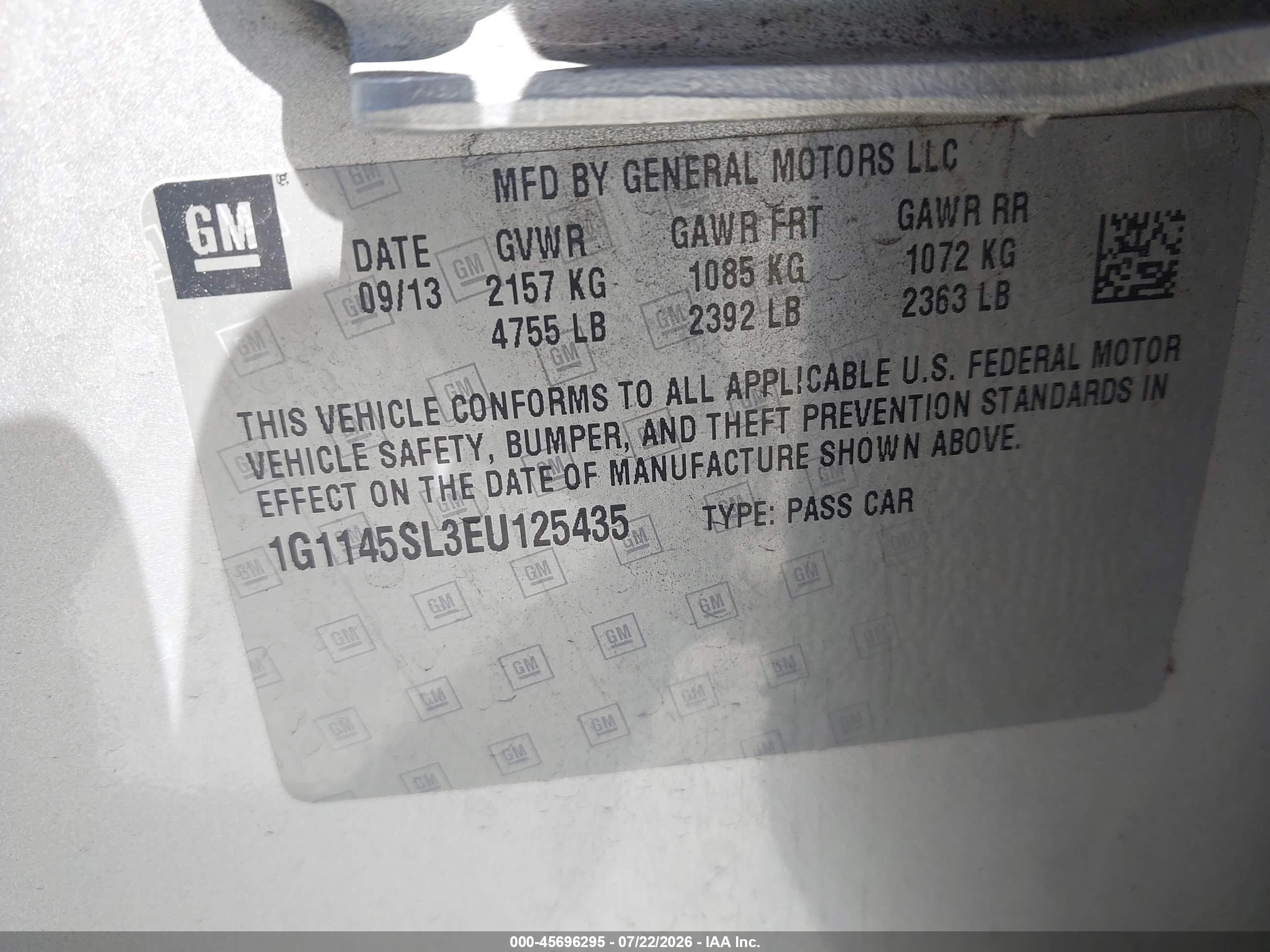2014 Chevrolet Impala 1lz Серый vin: 1G1145SL3EU125435