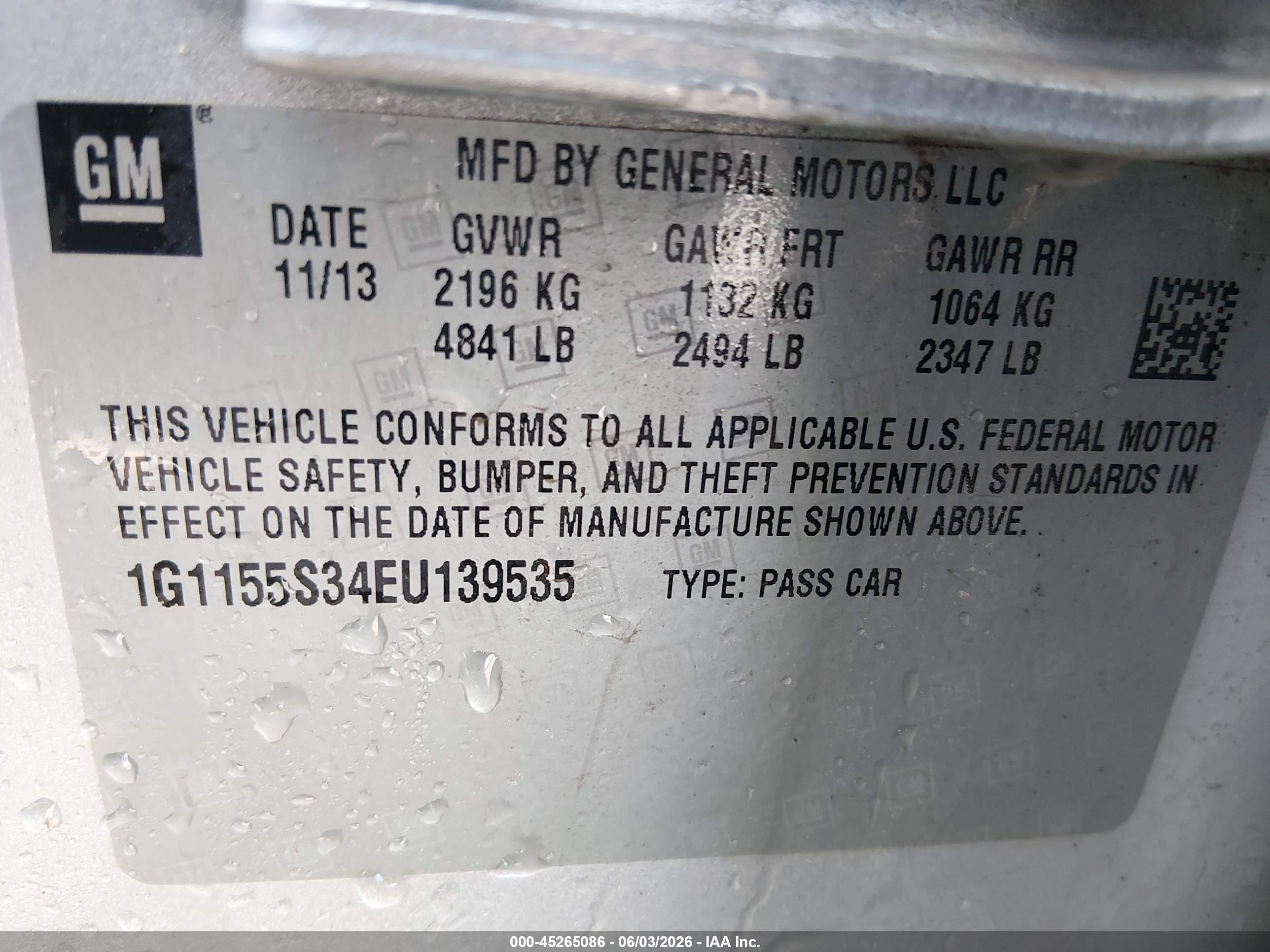 2014 Chevrolet Impala 2lz Silver vin: 1G1155S34EU139535