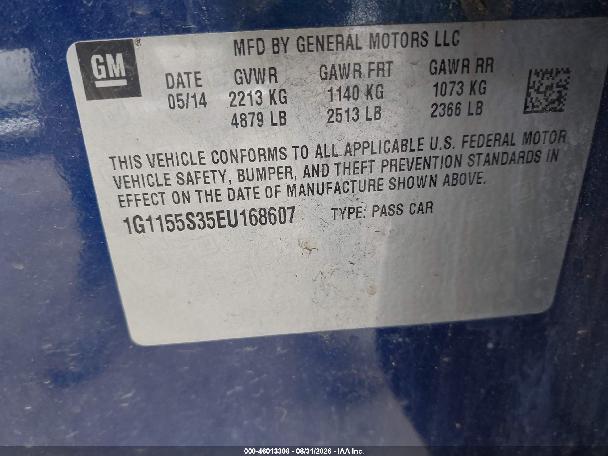 2014 Chevrolet Impala 2lz Синий vin: 1G1155S35EU168607