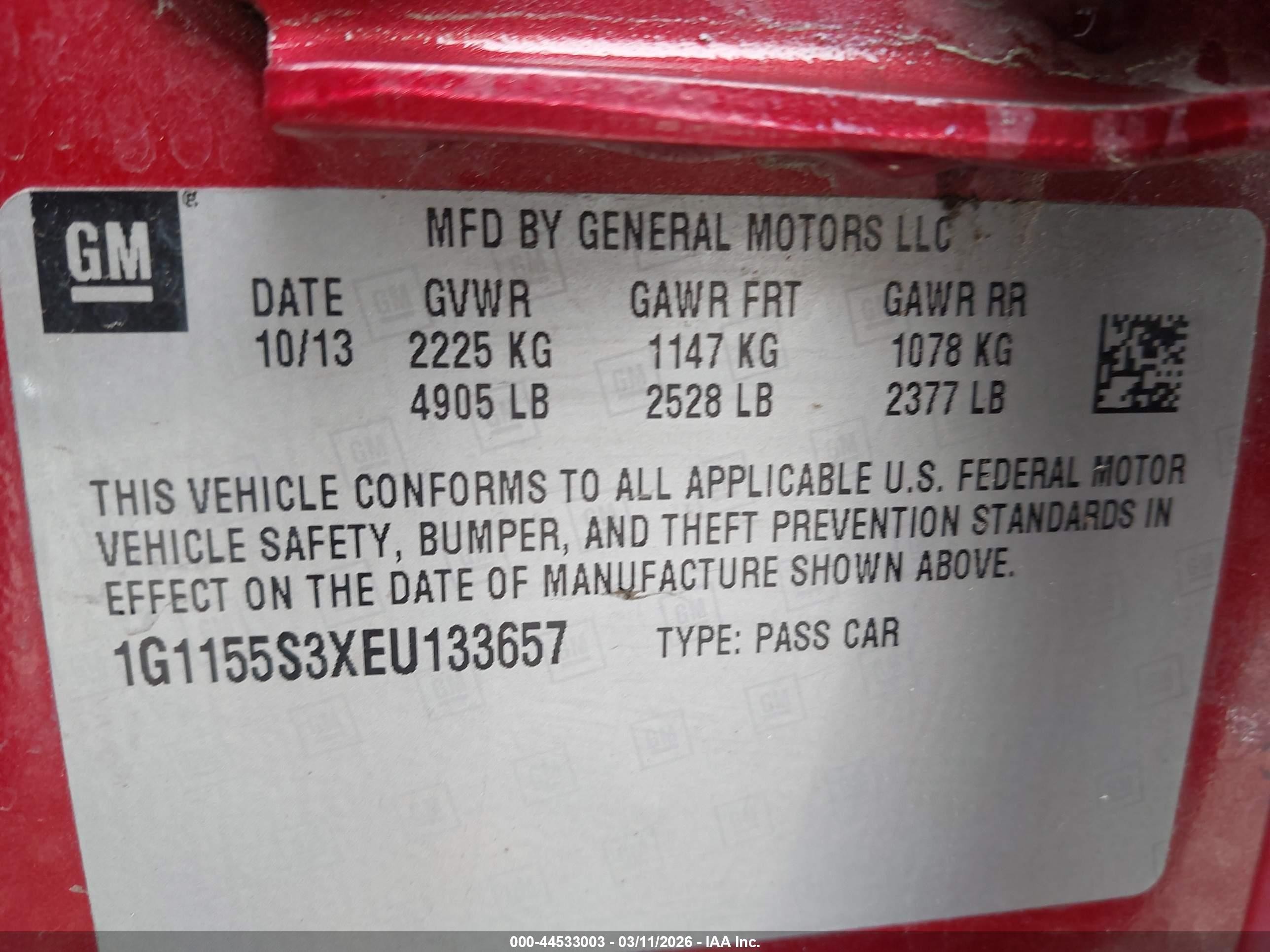 2014 Chevrolet Impala 2lz Red vin: 1G1155S3XEU133657