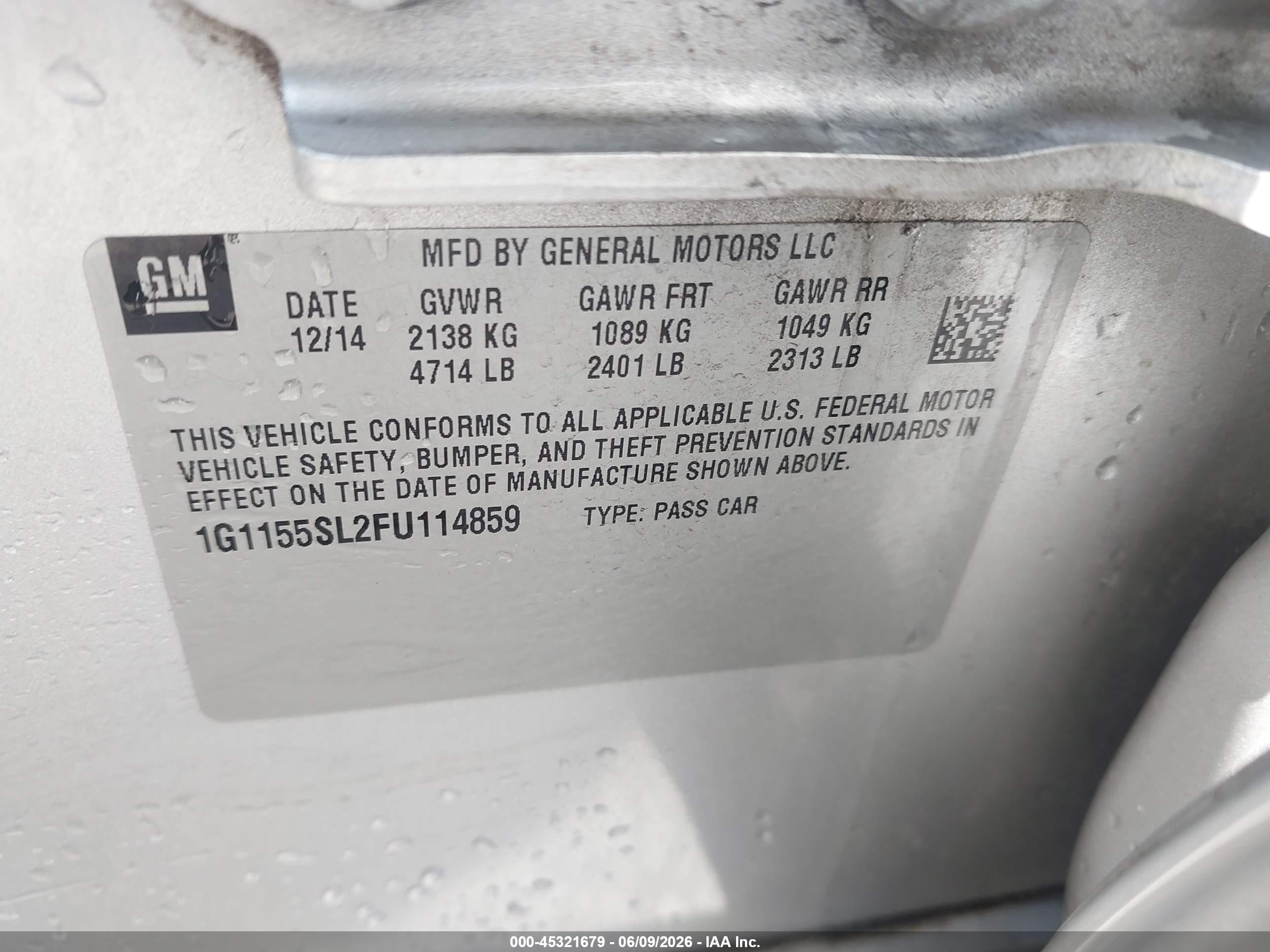 2015 Chevrolet Impala 1lz Silver vin: 1G1155SL2FU114859