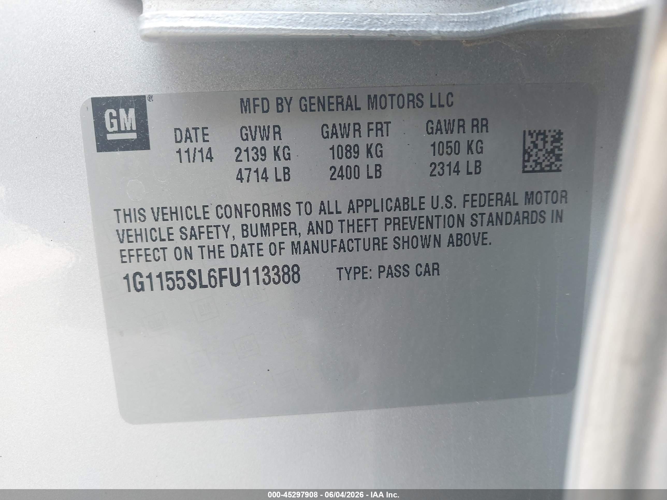 2015 Chevrolet Impala 1lz Silver vin: 1G1155SL6FU113388