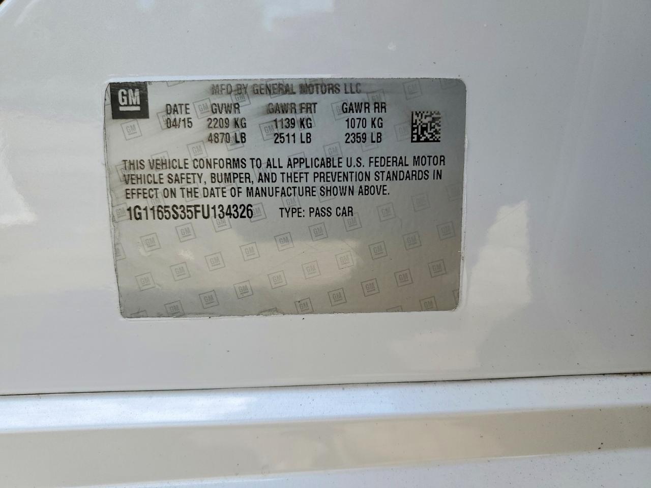 2015 Chevrolet Impala Ltz White vin: 1G1165S35FU134326