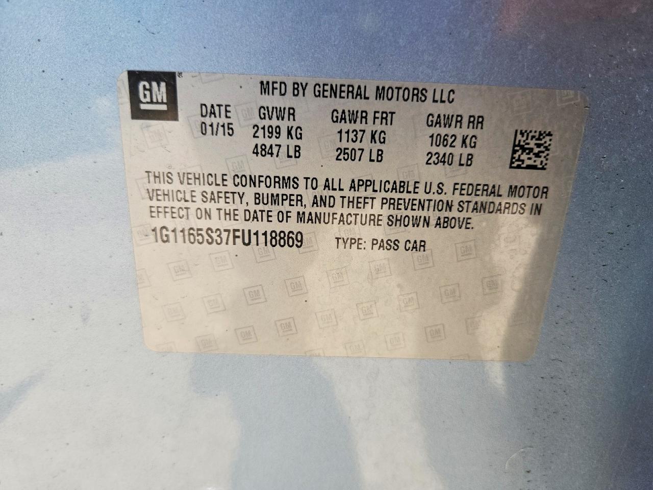 2015 Chevrolet Impala Ltz Blue vin: 1G1165S37FU118869