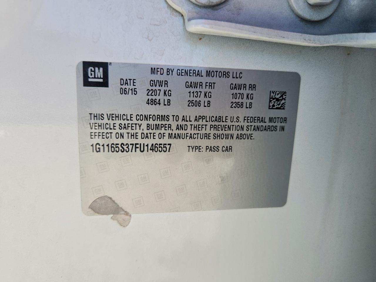 2015 Chevrolet Impala Ltz Белый vin: 1G1165S37FU146557