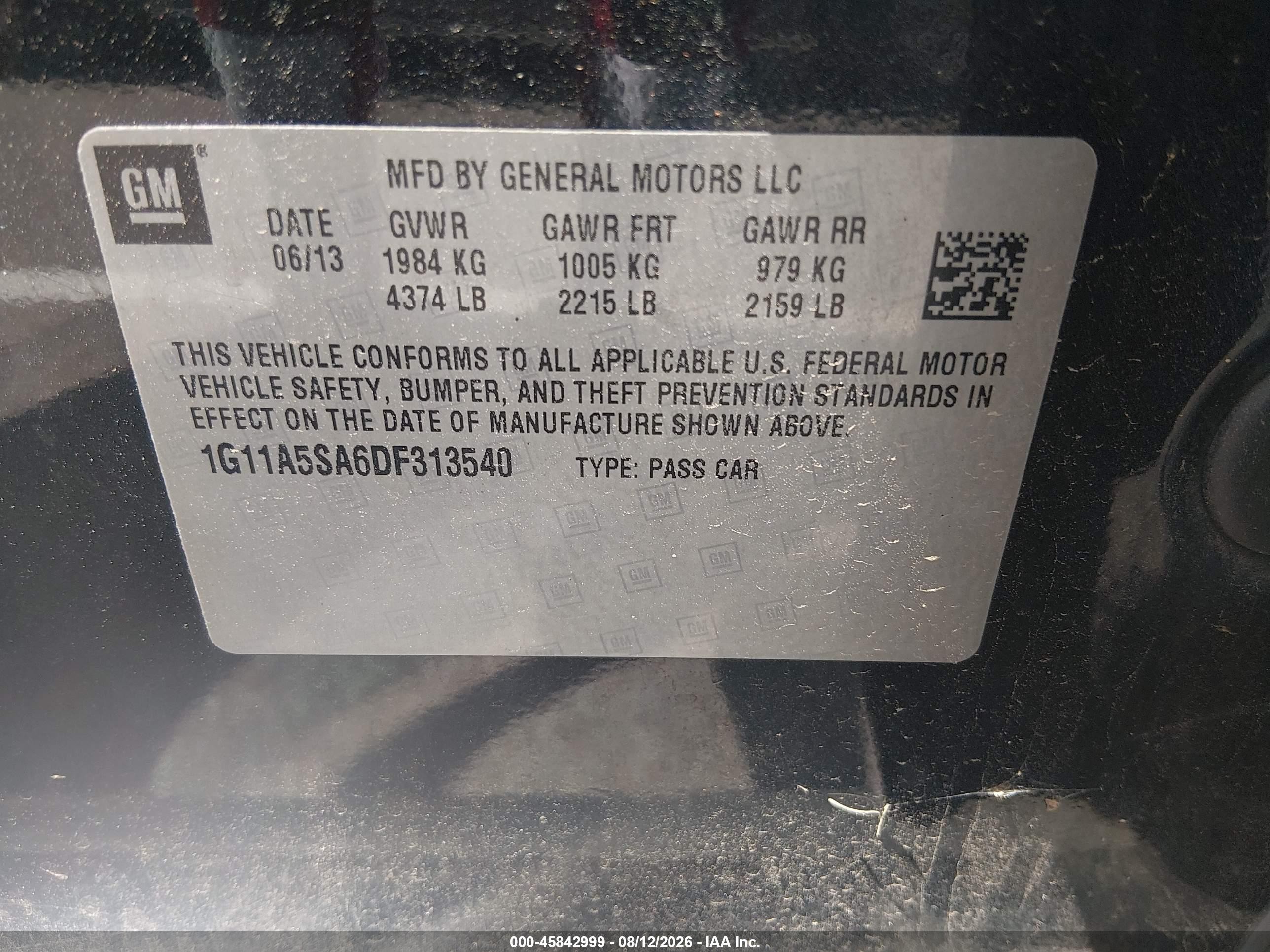 2013 Chevrolet Malibu 1fl Черный vin: 1G11A5SA6DF313540