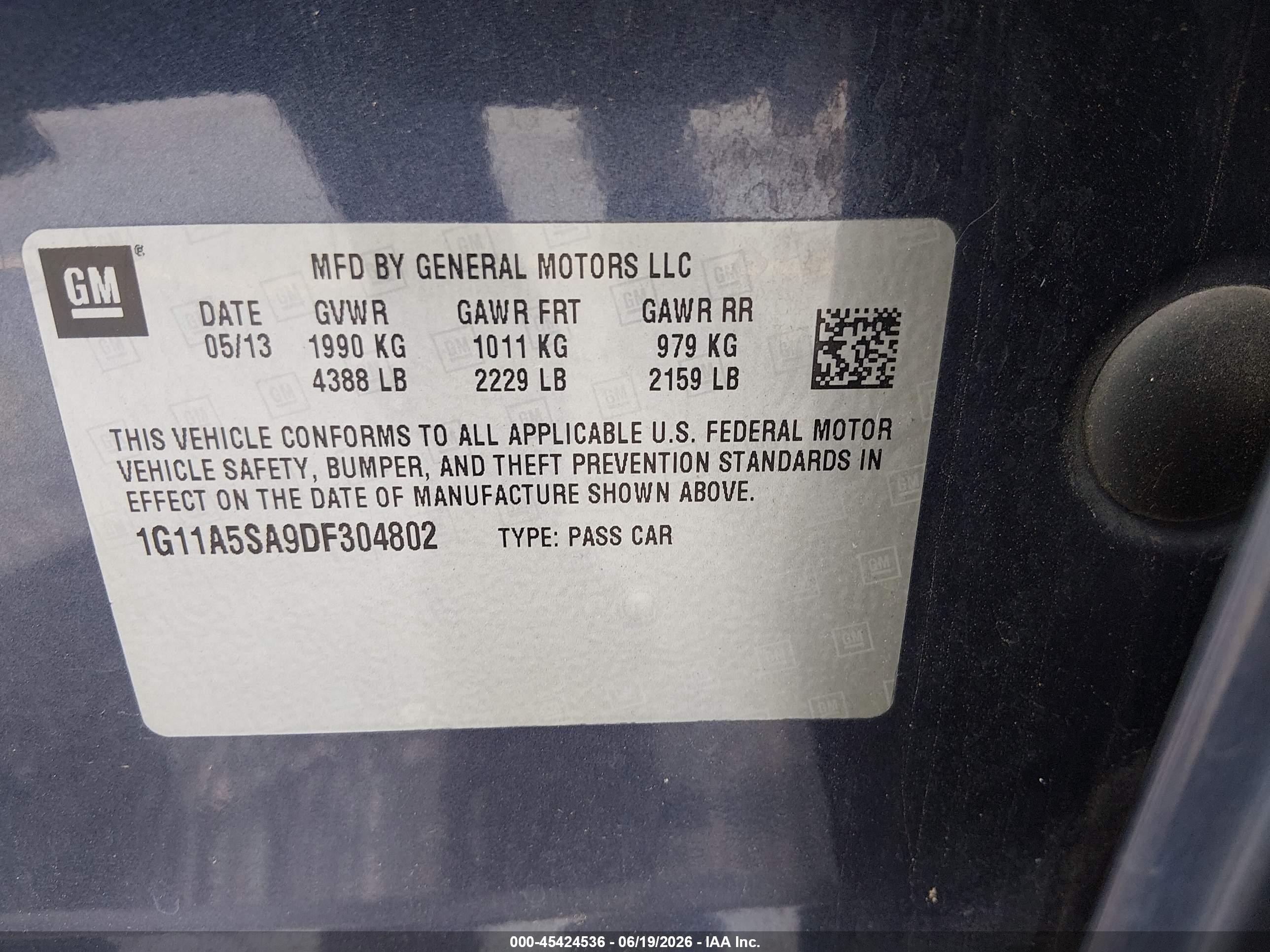 2013 Chevrolet Malibu 1fl Синий vin: 1G11A5SA9DF304802