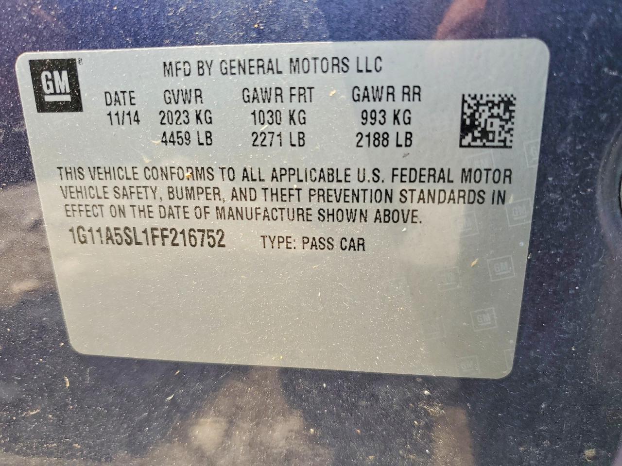 2015 Chevrolet Malibu Ls Blue vin: 1G11A5SL1FF216752