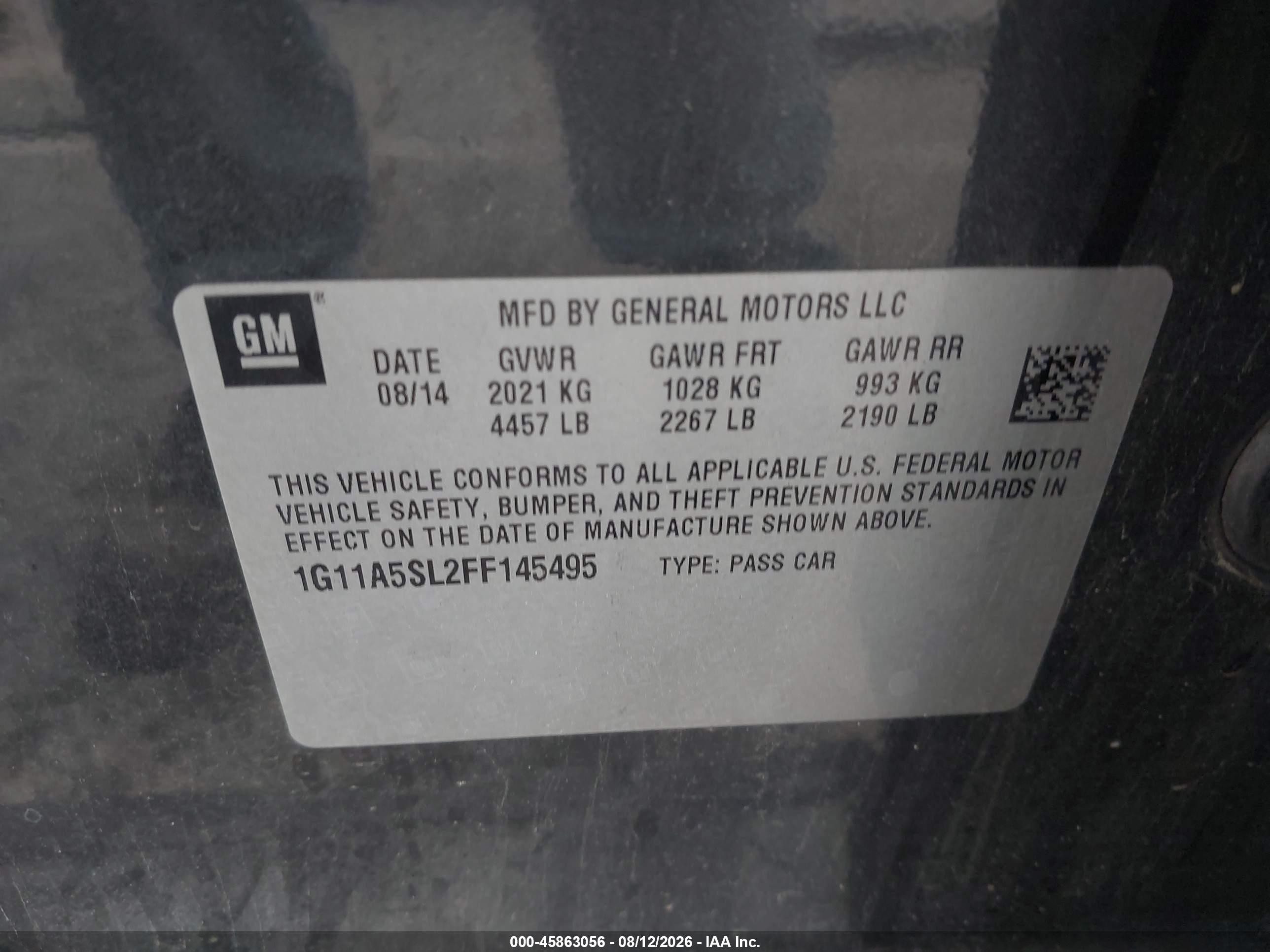 2015 Chevrolet Malibu 1fl Black vin: 1G11A5SL2FF145495