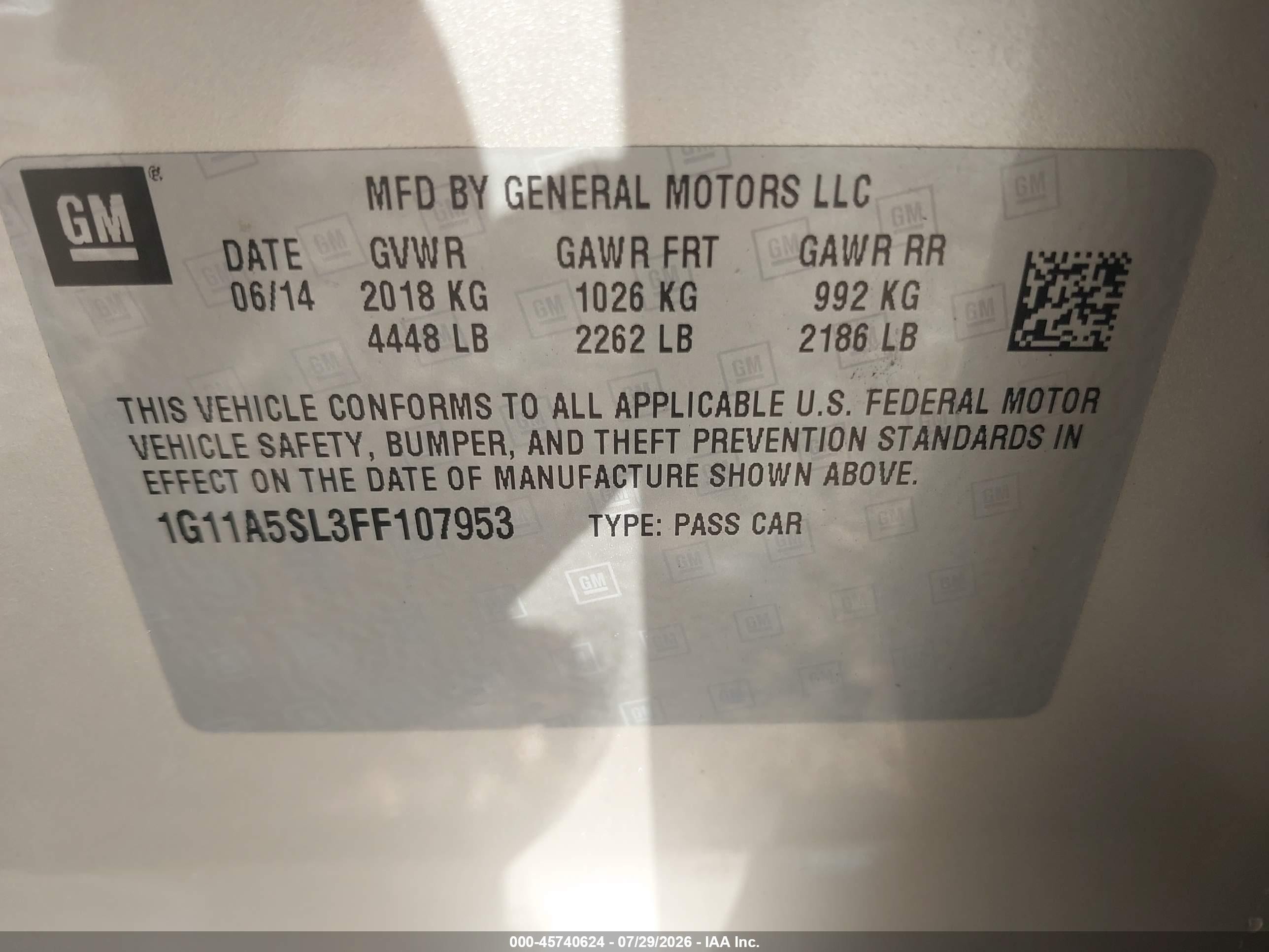 2015 Chevrolet Malibu 1fl Gold vin: 1G11A5SL3FF107953
