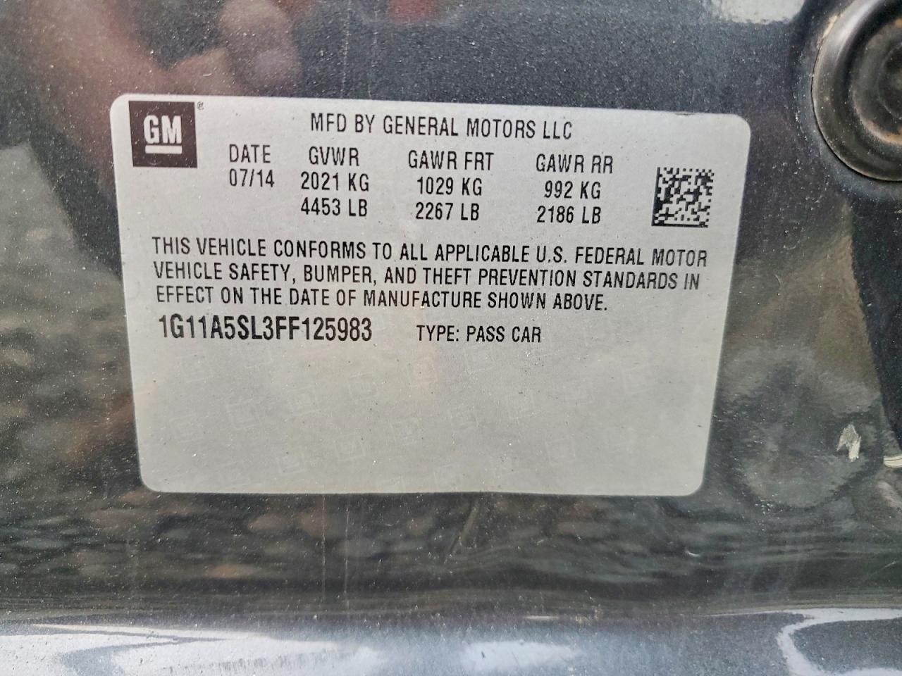 2015 Chevrolet Malibu Ls Charcoal vin: 1G11A5SL3FF125983