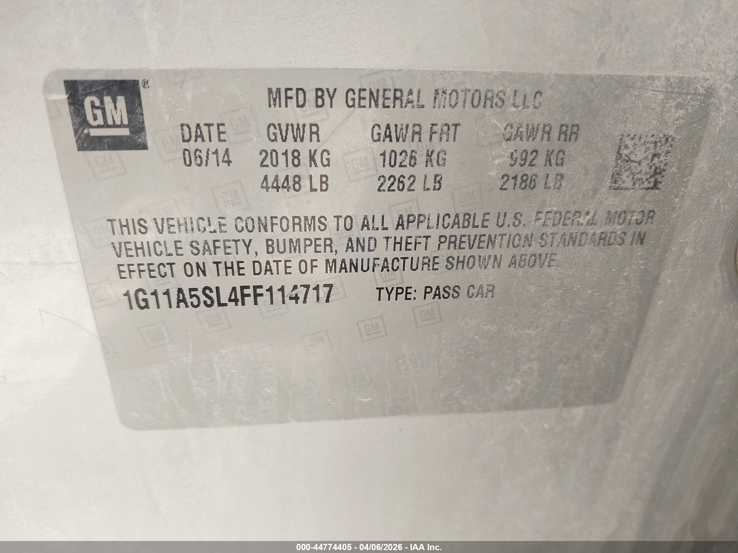 2015 Chevrolet Malibu 1fl Silver vin: 1G11A5SL4FF114717