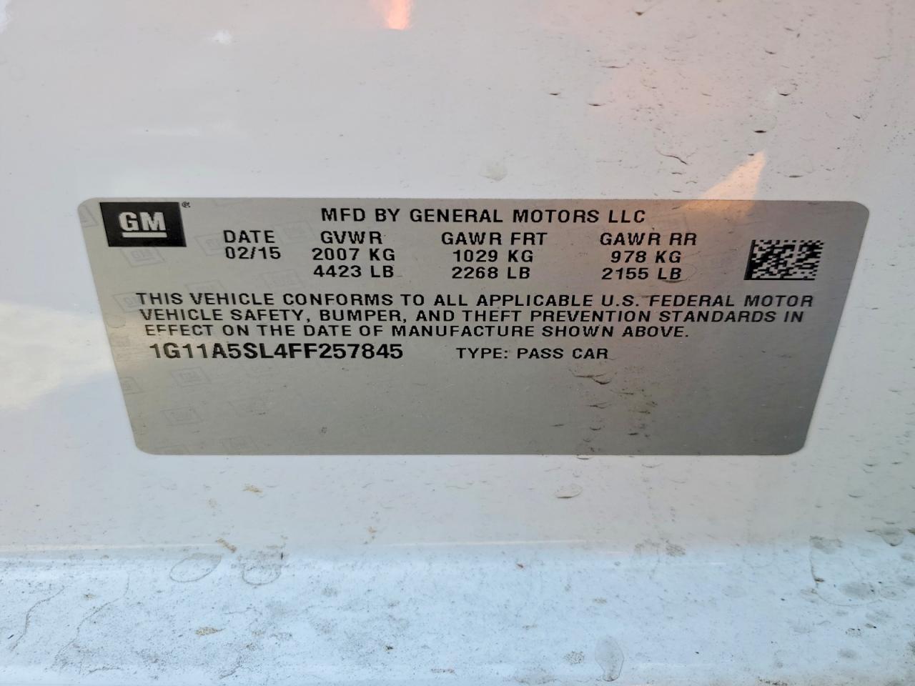2015 Chevrolet Malibu Ls White vin: 1G11A5SL4FF257845